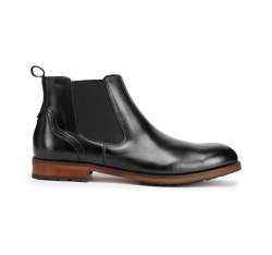 Мужские кожаные ботинки челси на коричневой подошве, черный, 93-M-521-1-41, Фотография 1