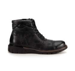 Мужские кожаные треккинговые ботинки с прострочкой, черный, 93-M-905-1-45, Фотография 1