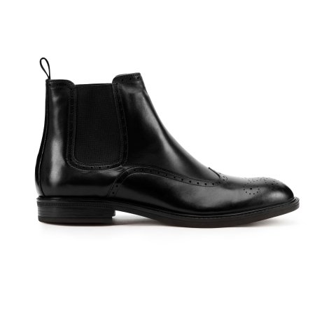 Мужские ботинки челси из кожи с перфорацией, черный, 93-M-918-4-42, Фотография 1