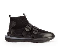 Мужские кожаные кроссовки с носком, черный, 93-M-903-1-43, Фотография 1