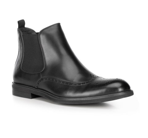 Мужские ботинки челси из перфорированной кожи, черный, 89-M-914-1-45, Фотография 1