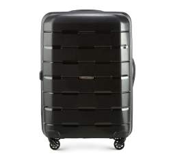 Средний рифленый чемодан из полипропилена, черный, 56-3T-722-10, Фотография 1