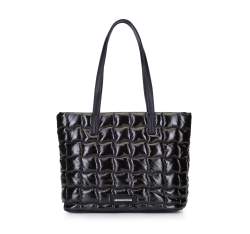 Стеганая глянцевая сумка-шоппер, черный, 93-4Y-401-1, Фотография 1