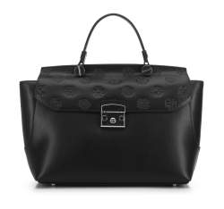 Тисненая кожаная сумка с застежкой-пряжкой, черный, 91-4E-608-1, Фотография 1