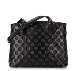Кожаная сумка-шоппер с тиснением, черный, 33-4-101-1L, Фотография 1