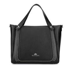 Кожаная сумка-шоппер с заклепками, черный, 92-4E-611-1, Фотография 1