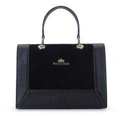 Женская кожаная сумочка с замшевым клапаном, черный, 93-4E-317-1, Фотография 1