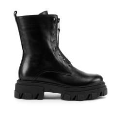 Кожаные ботинки на молнии и заклепках, черный, 93-D-804-1-41, Фотография 1