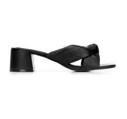 Женские кожаные шлепки на каблуке, черный, 92-D-755-1-41, Фотография 1