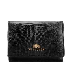 Женский кожаный кошелек с экзотической текстурой маленький, черный, 15-1-071-01, Фотография 1