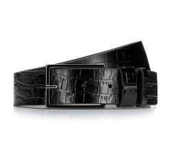 Женский кожаный ремень с фактурой крокодила, черный, 92-8D-308-1-L, Фотография 1