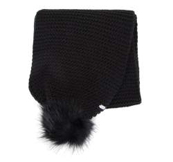 Женский шарф из плотного переплетения с помпонами, черный, 91-7F-001-1, Фотография 1