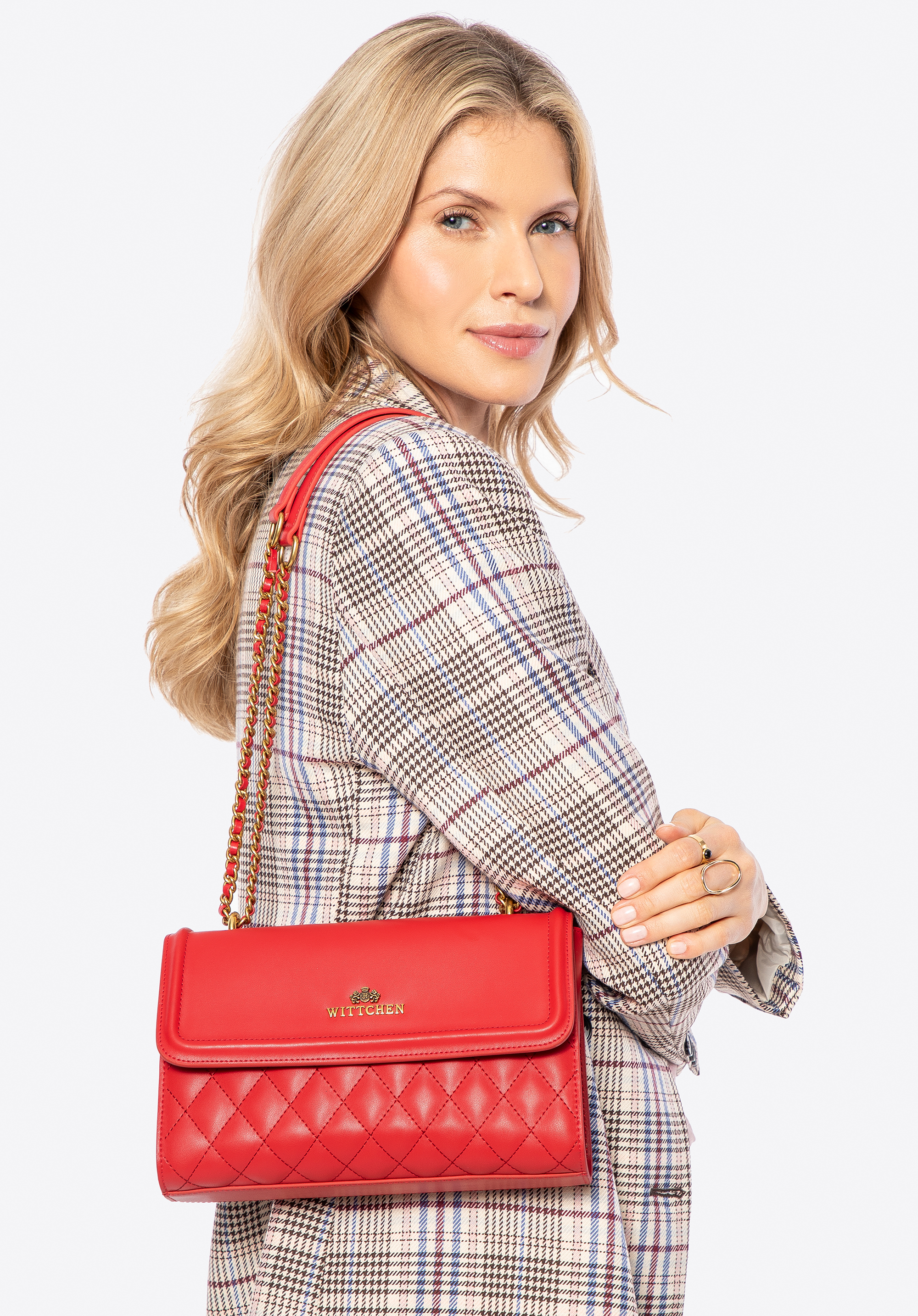 Жіноча стьобана сумка через плече з натуральної шкіри, червоний, 100-4E-205-0S, Фото 1