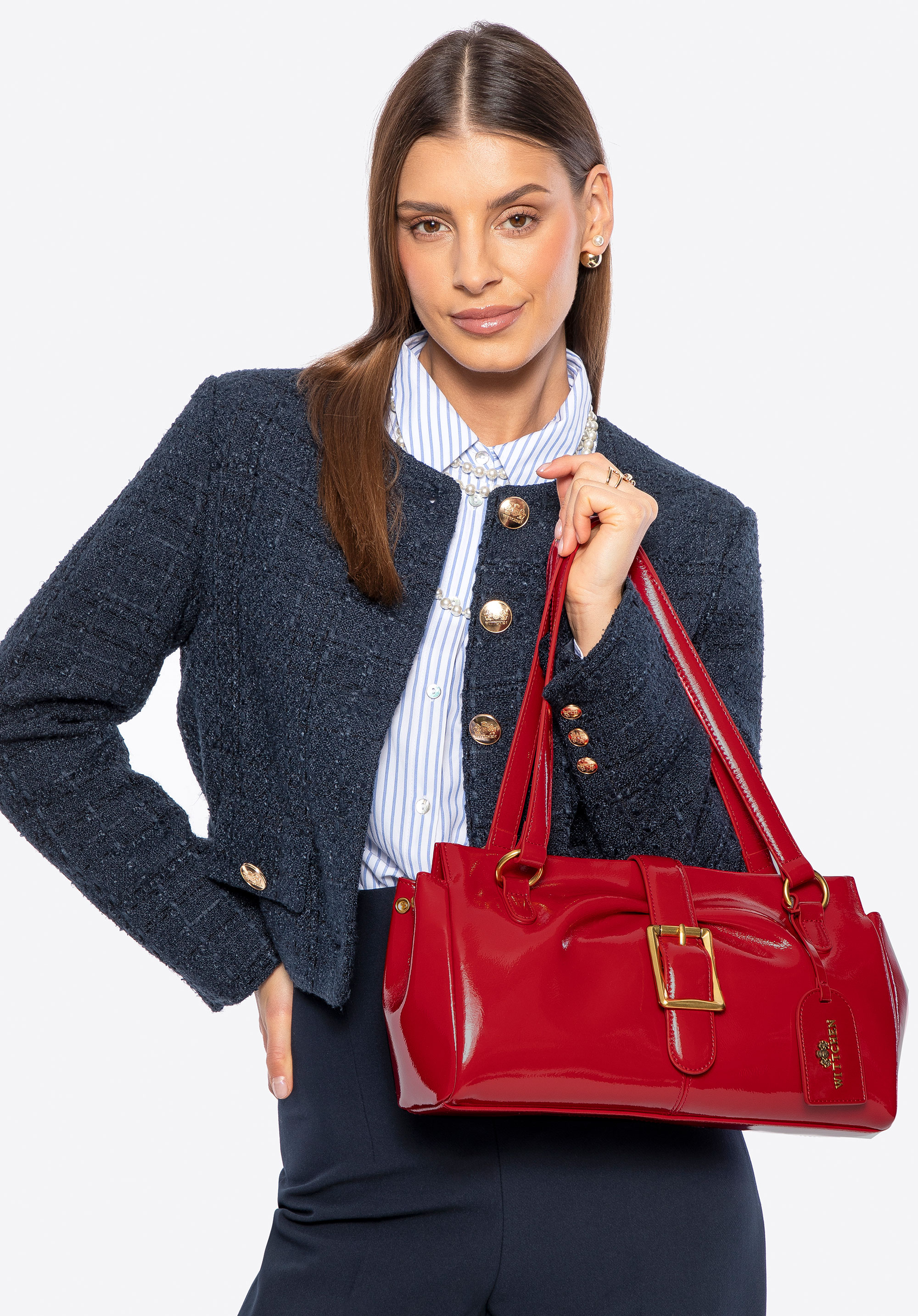 Жіноча подовжена шкіряна сумка на плече, червоний, 100-4E-221-3, Фото 1