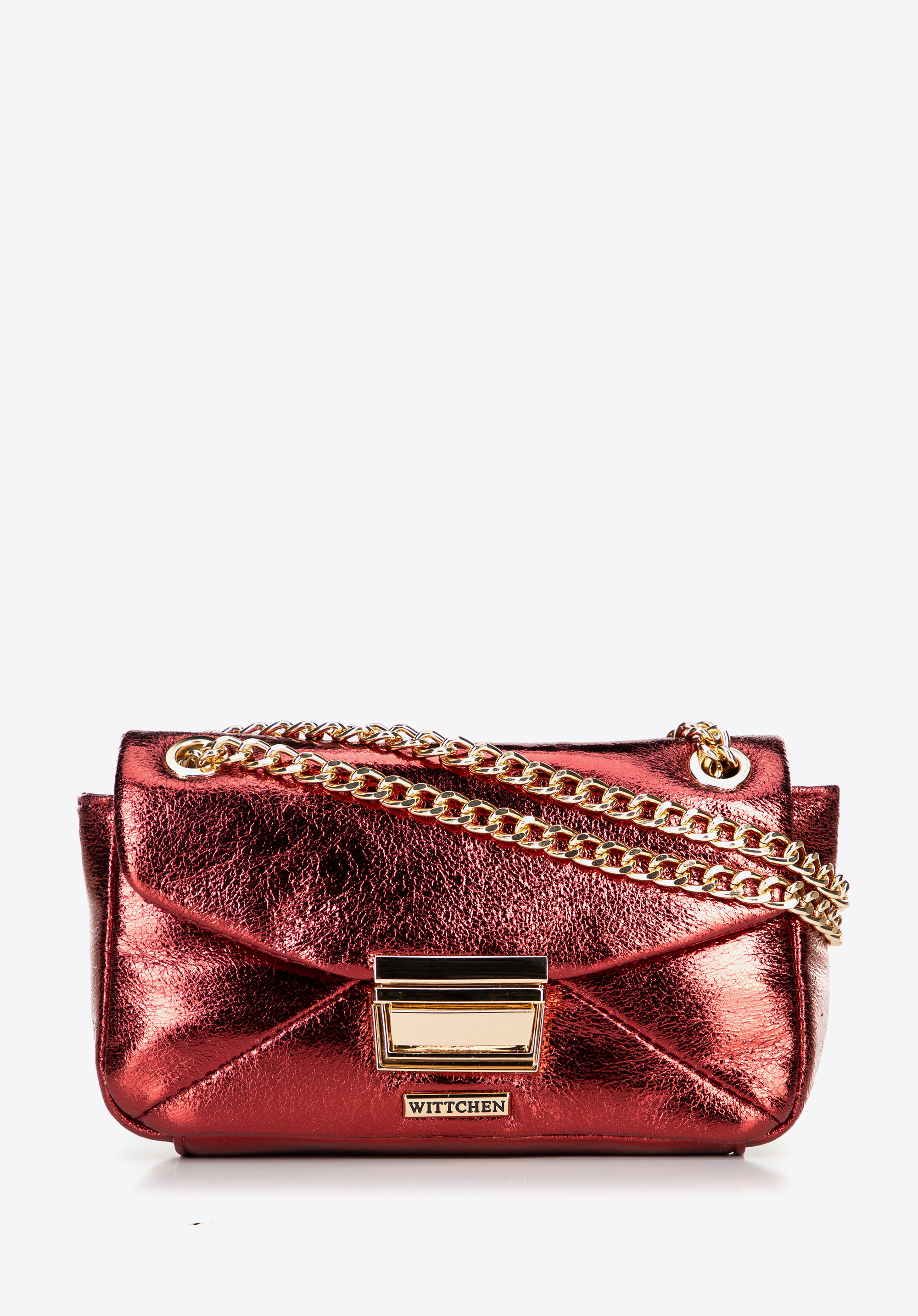 Міні-сумка через плече з блискучої екошкіри, червоний, 100-4Y-216-G, Фото 1