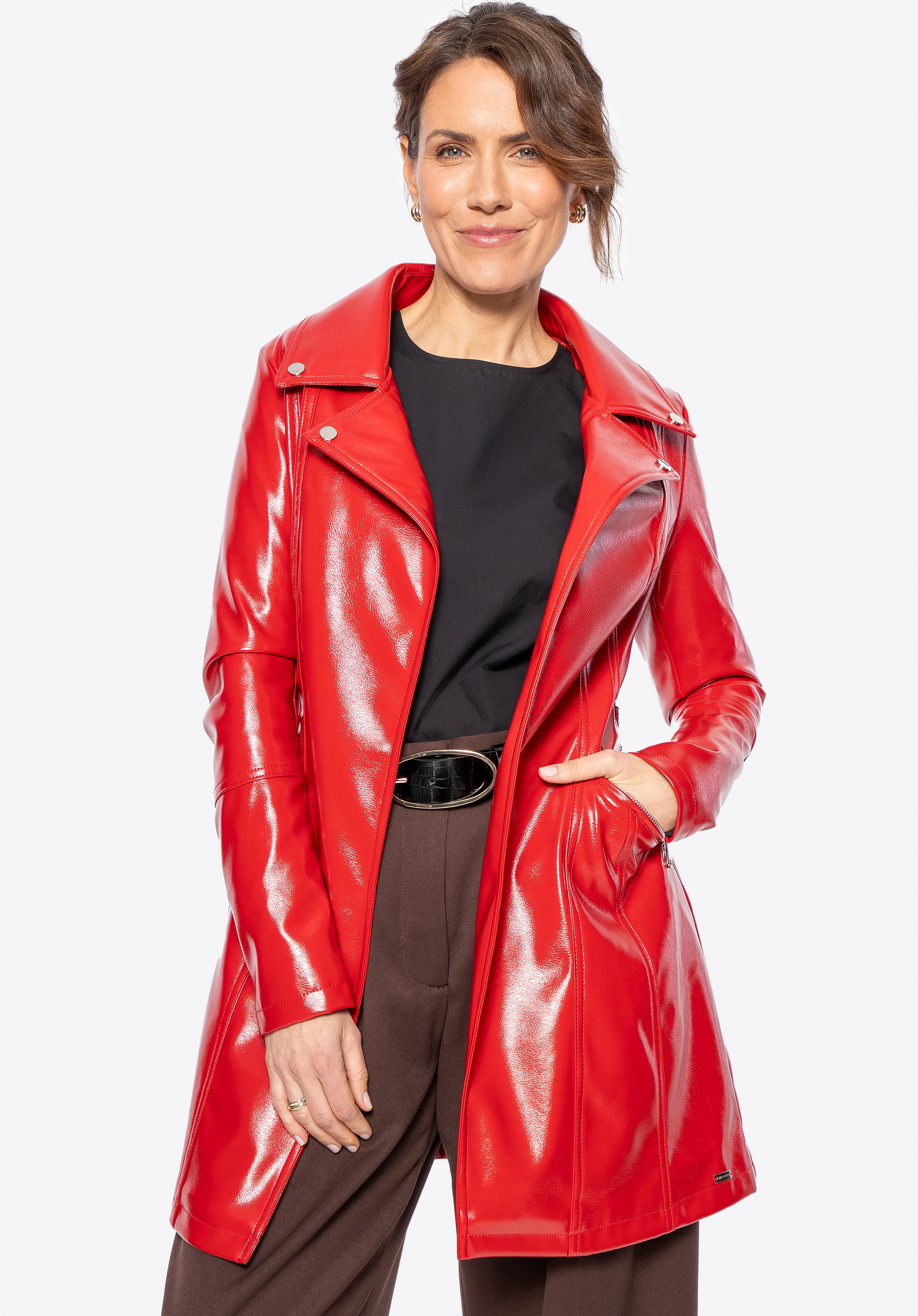 Жіноче пальто зі штучної шкіри, червоний, 100-9P-101-3-L, Фото 1