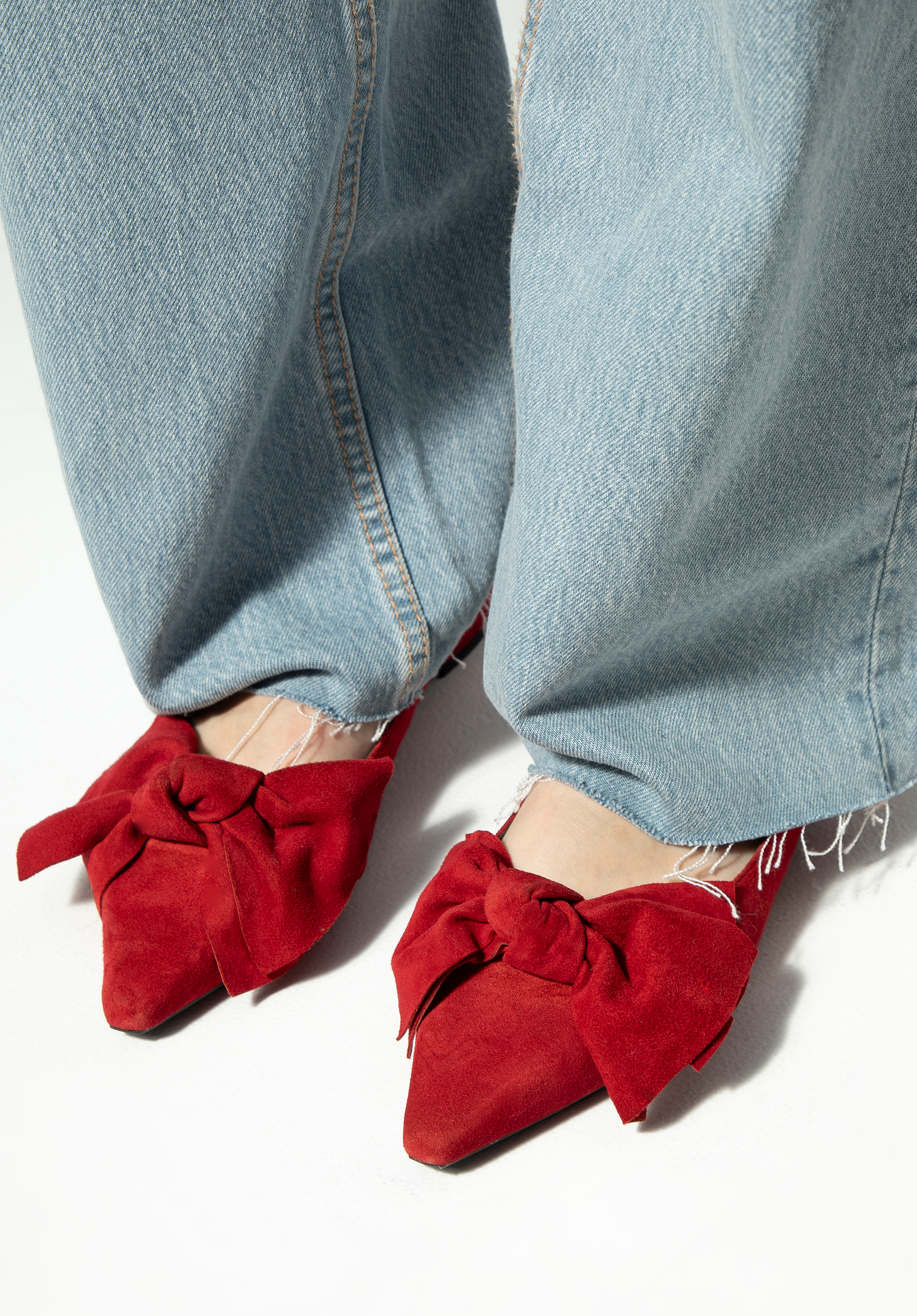 Жіночі замшеві туфлі-балетки з бантом, червоний, 99-D-600-3-35, Фото 1