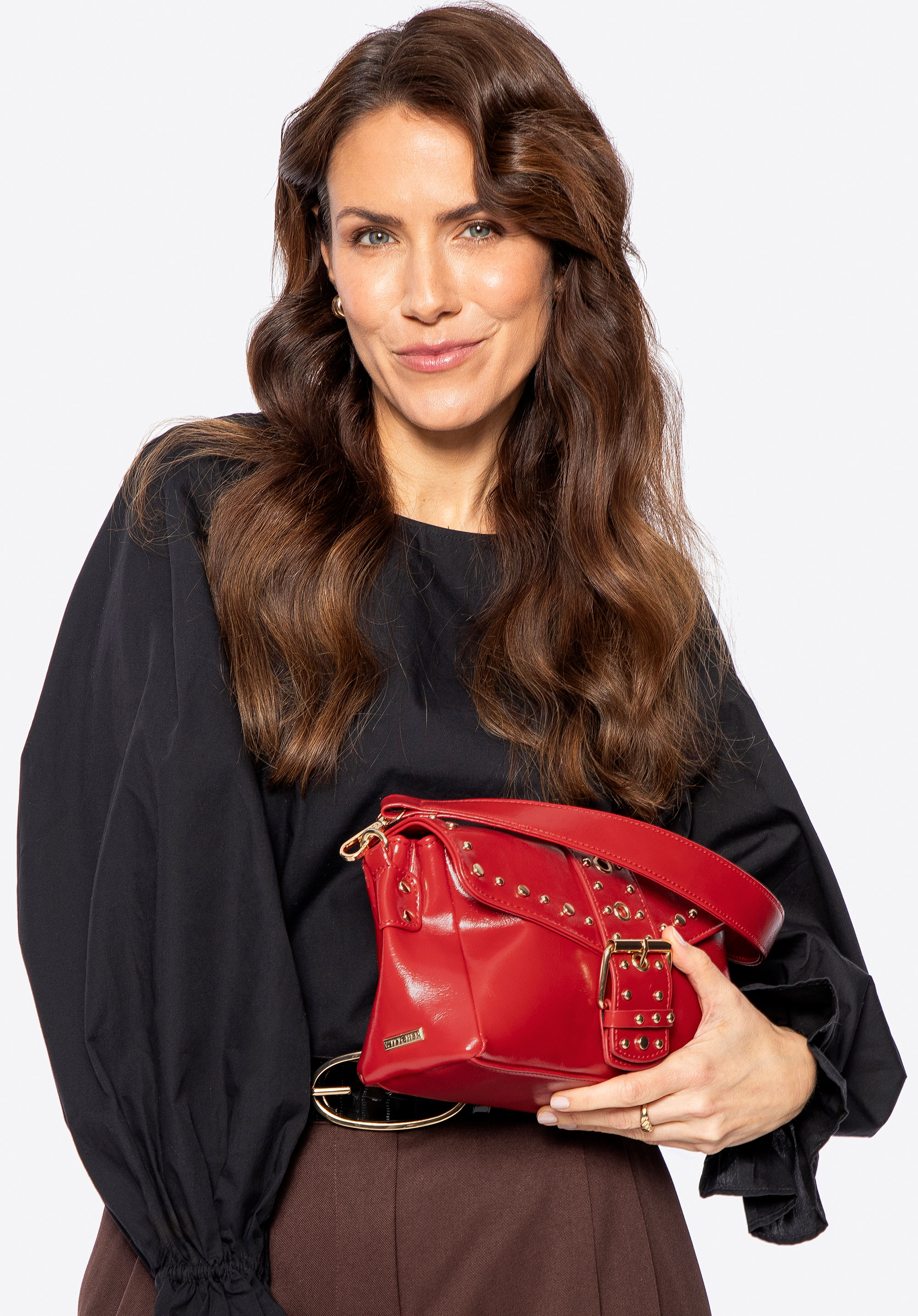 Жіноча сумка з екошкіри з декоративними заклепками, червоний, 100-4Y-207-3, Фото 1