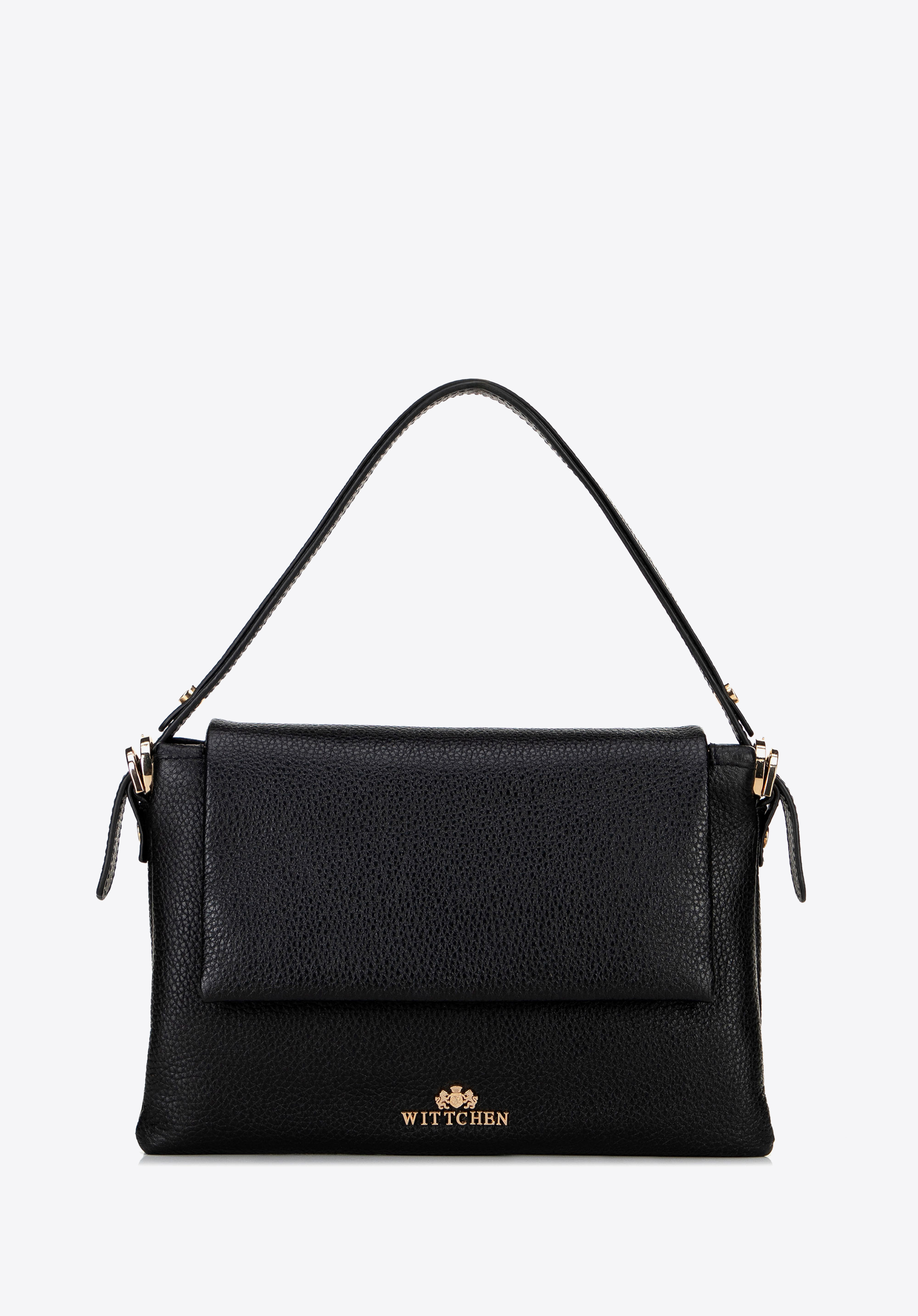 Жіноча сумка через плече на три відділення ​​з зернистої шкіри, чорний, 100-4E-811-0, Фото 1