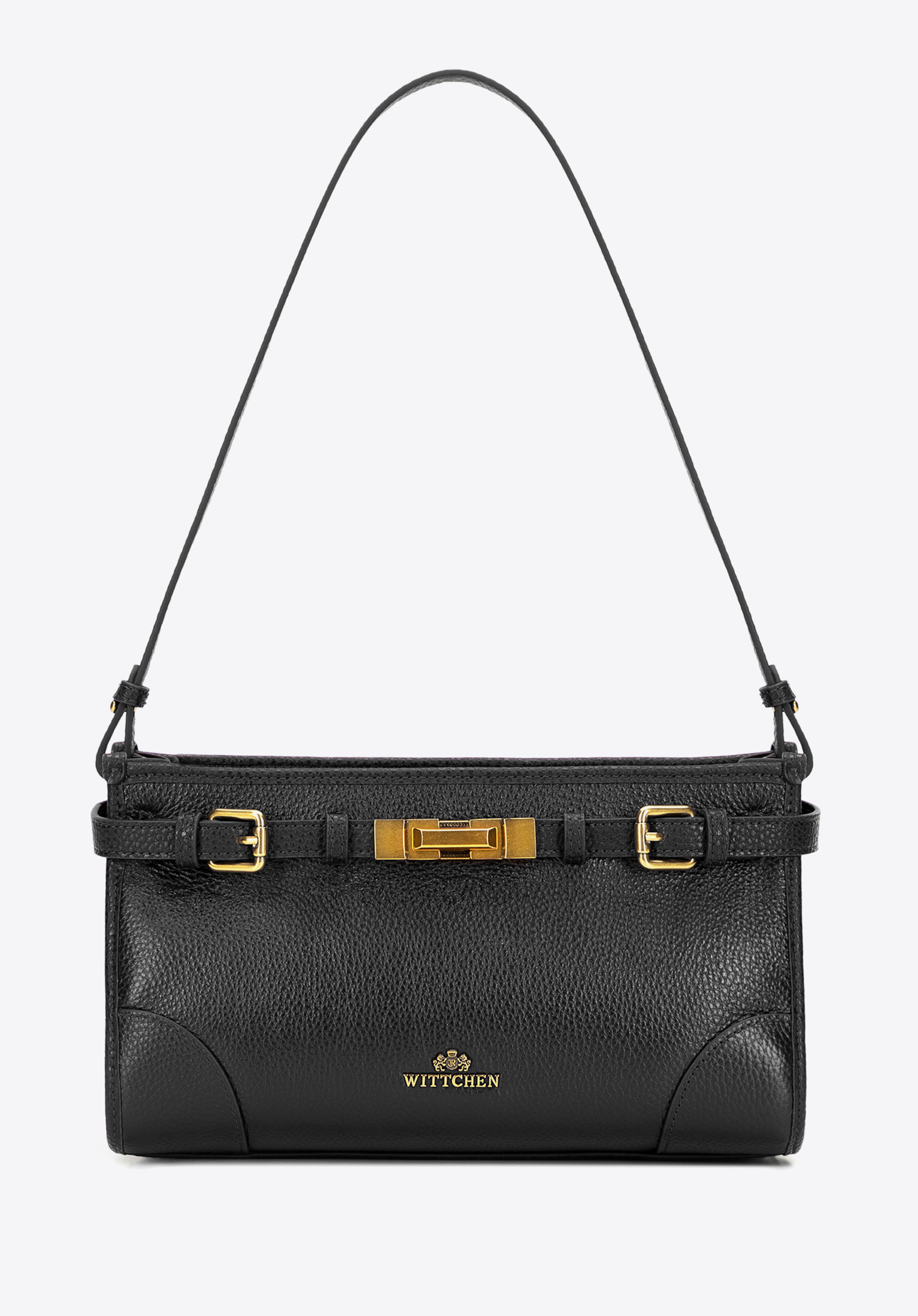 Сумка на плече з натуральної шкіри з зернистою фактурою, чорний, 101-4E-208-0, Фото 1