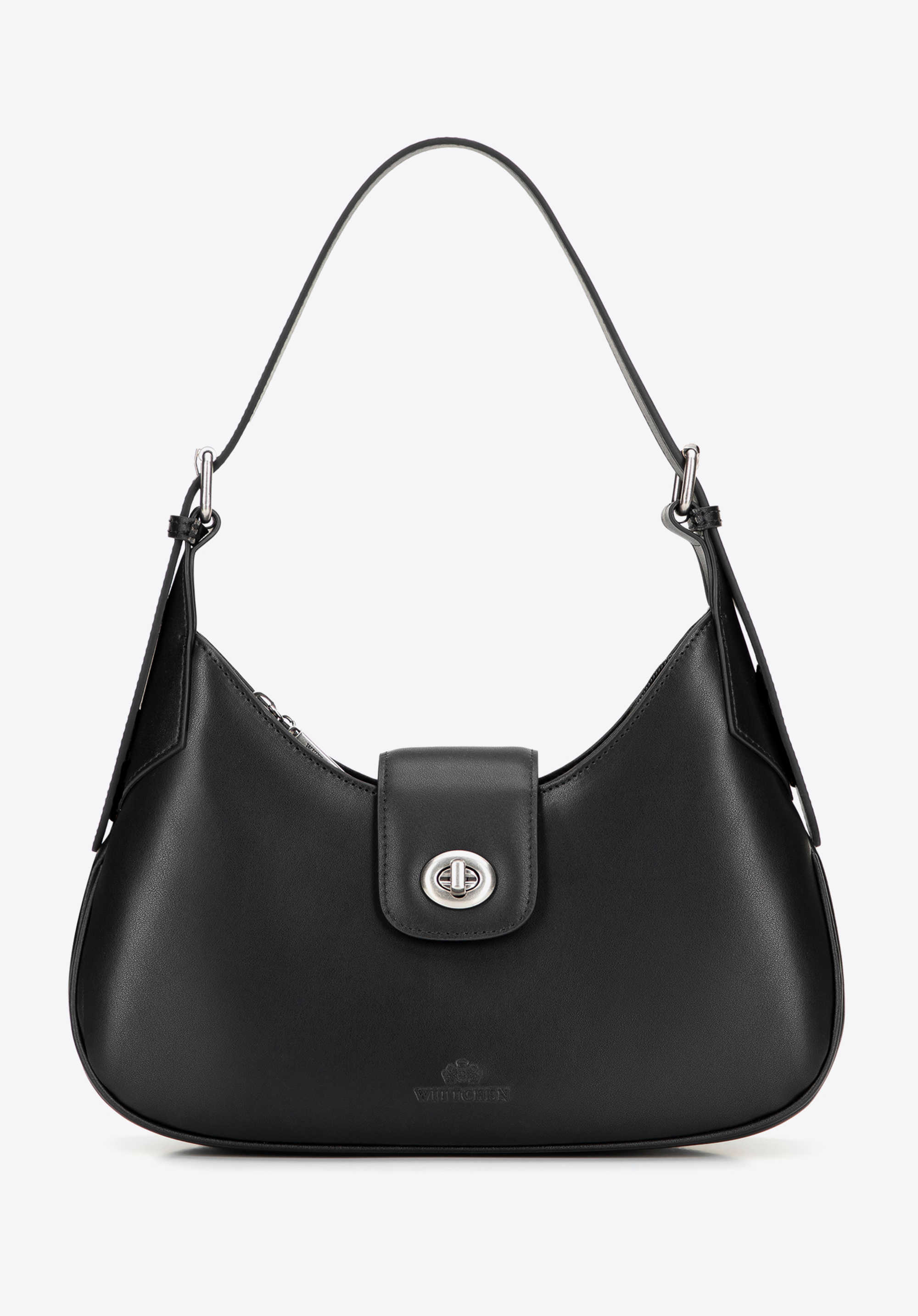 Шкіряна сумка на плече зі знімним ремінцем, чорний, 101-4E-209-1G, Фото 1