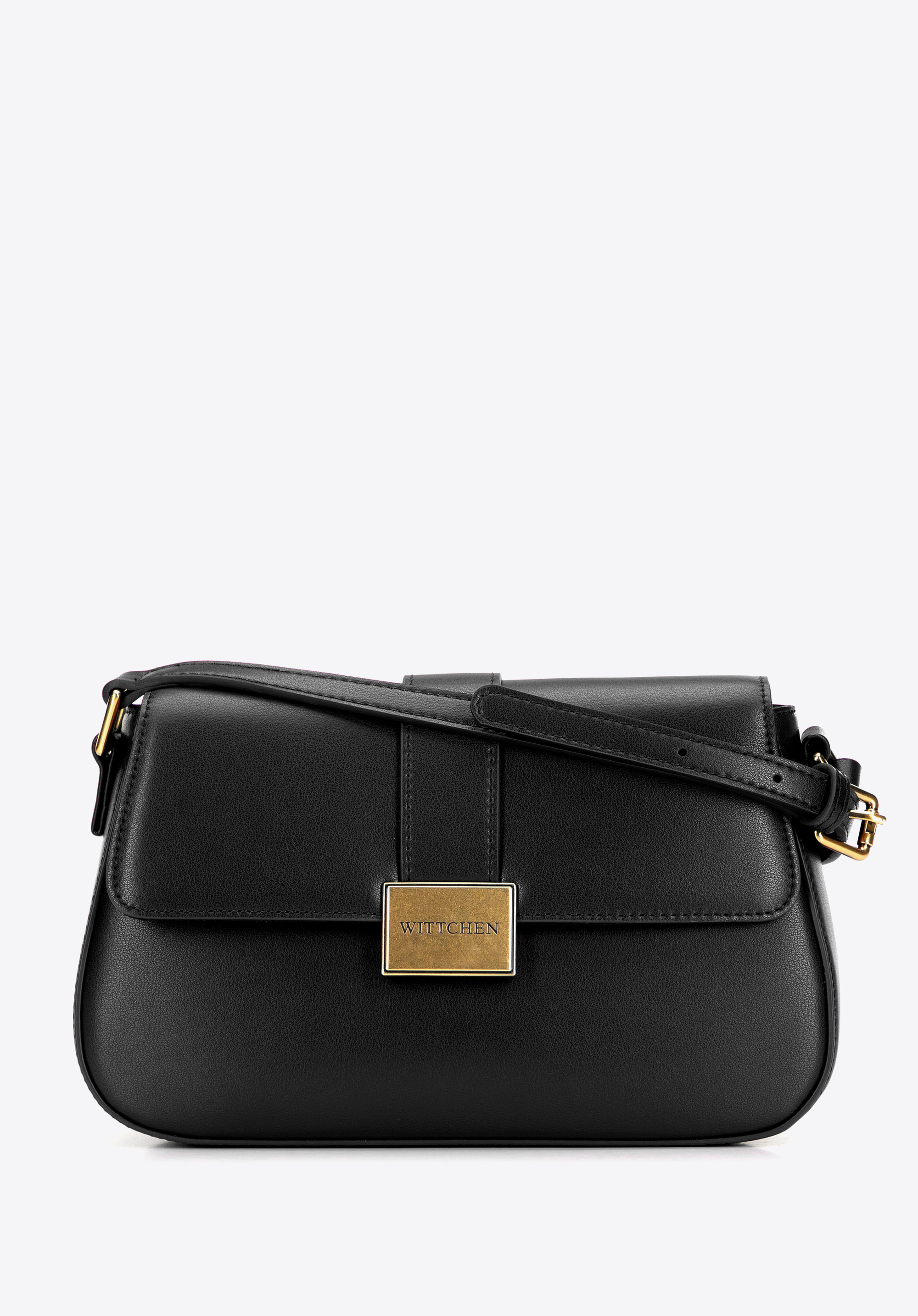 Маленька шкіряна сумка через плече з декоративною застібкою, чорний, 101-4E-614-3, Фото 1