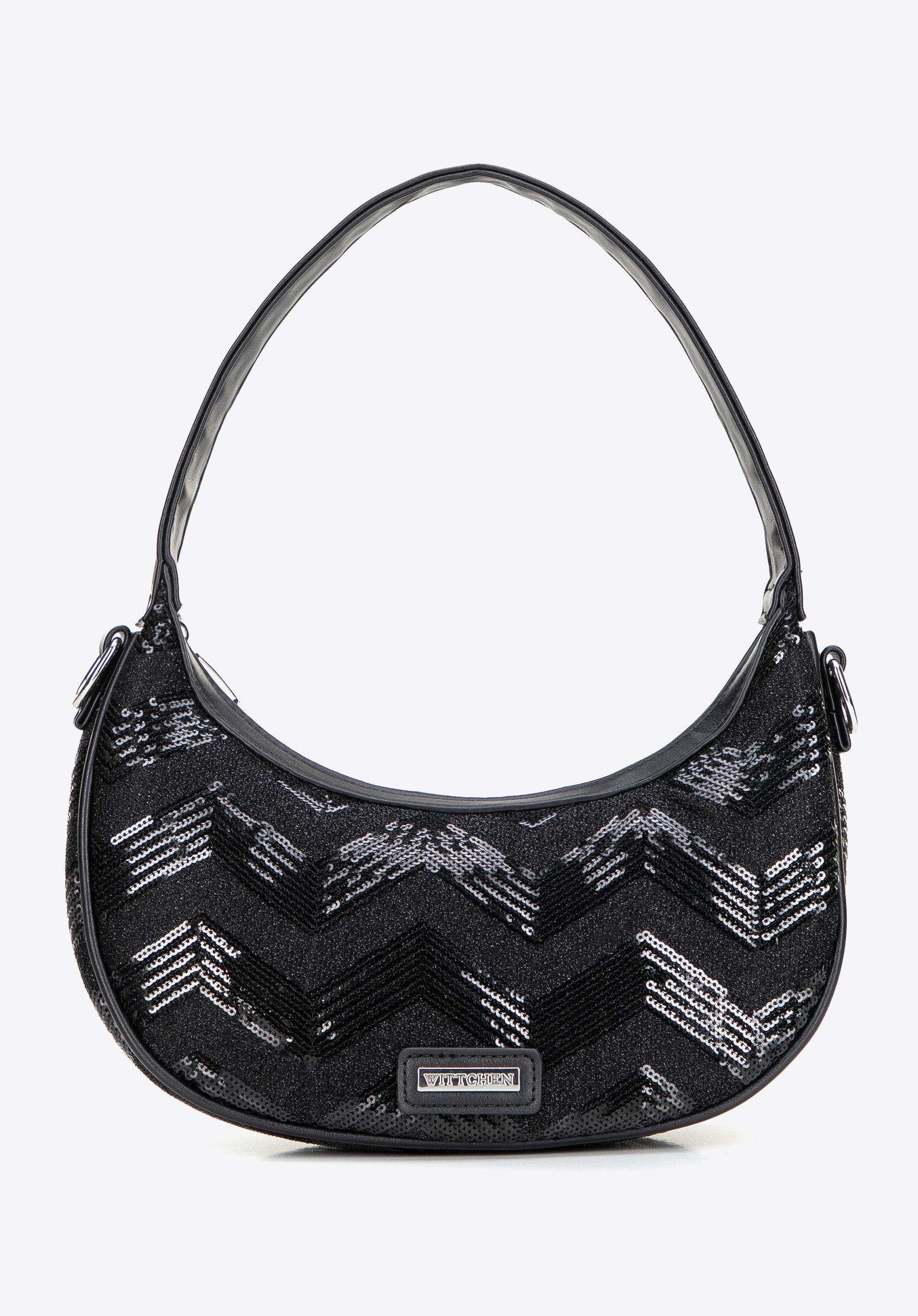 Сумка через плече зі штучної шкіри з блискітками та півмісяцем, чорний, 101-4Y-412-S, Фото 1