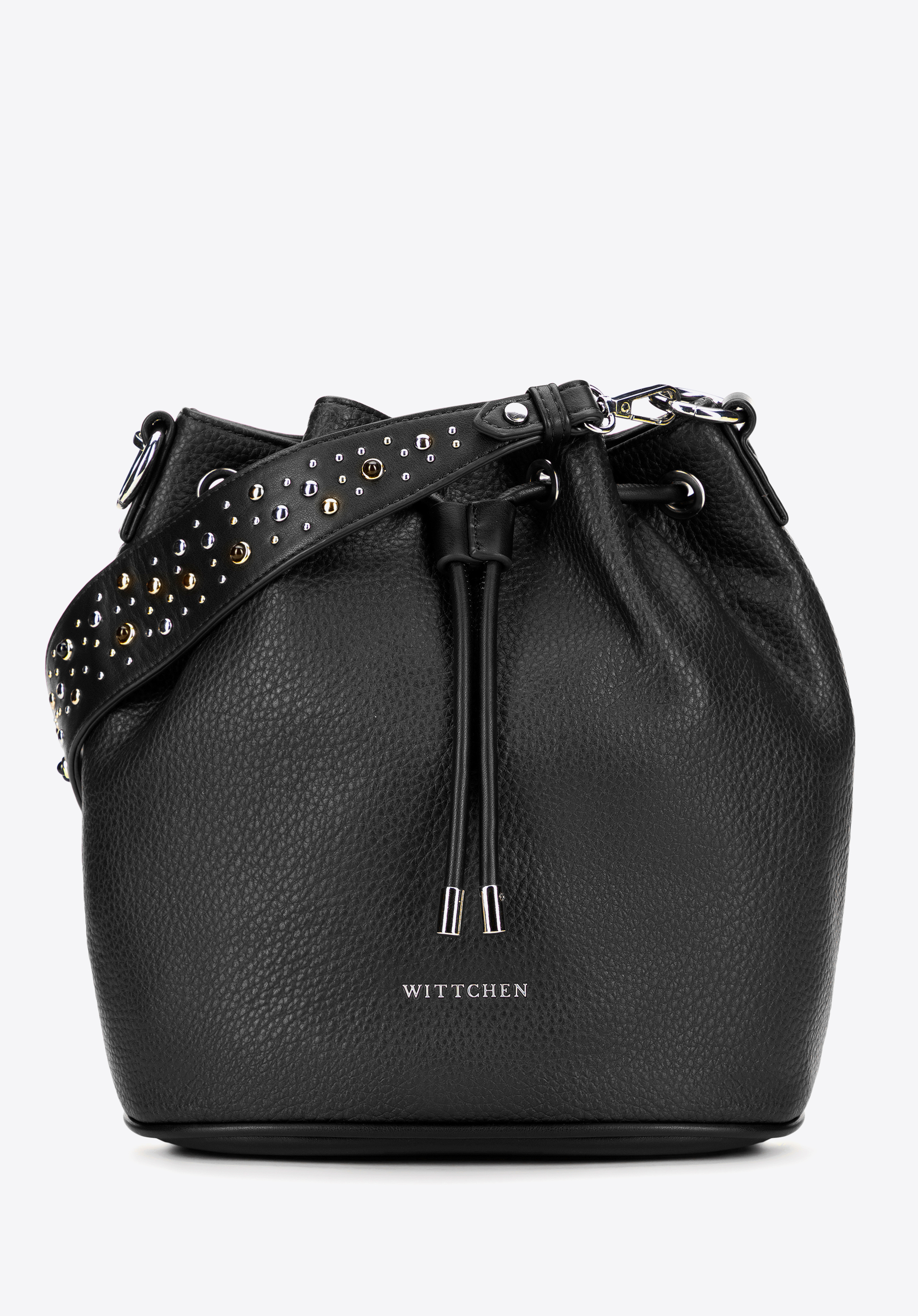 Жіноча сумка-хобо зі штучної шкіри з шипами, чорний, 101-4Y-705-1, Фото 1