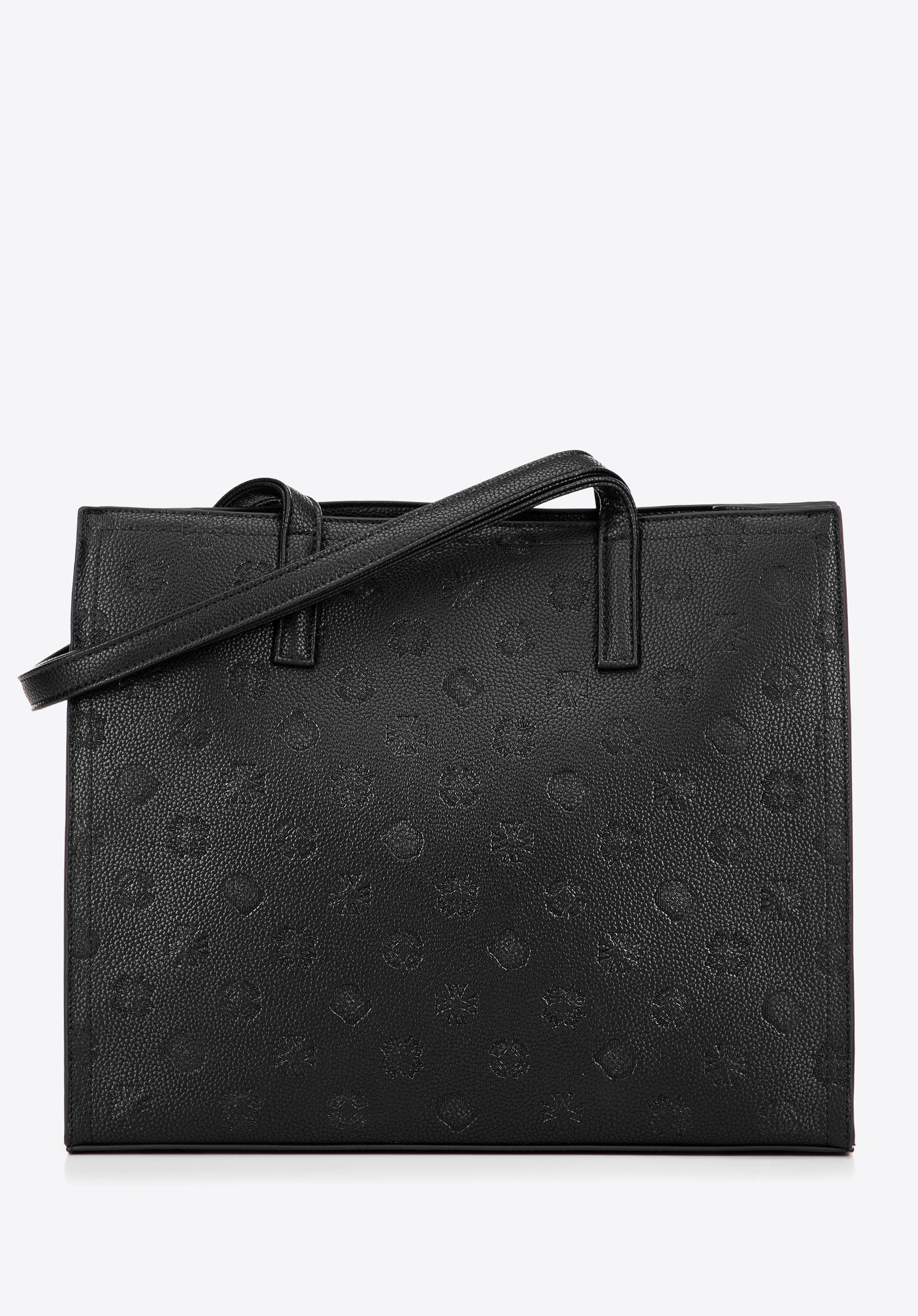 Жіноча сумка-шопер з екошкіри з тисненою монограмою, чорний, 101-4Y-P04-1, Фото 1