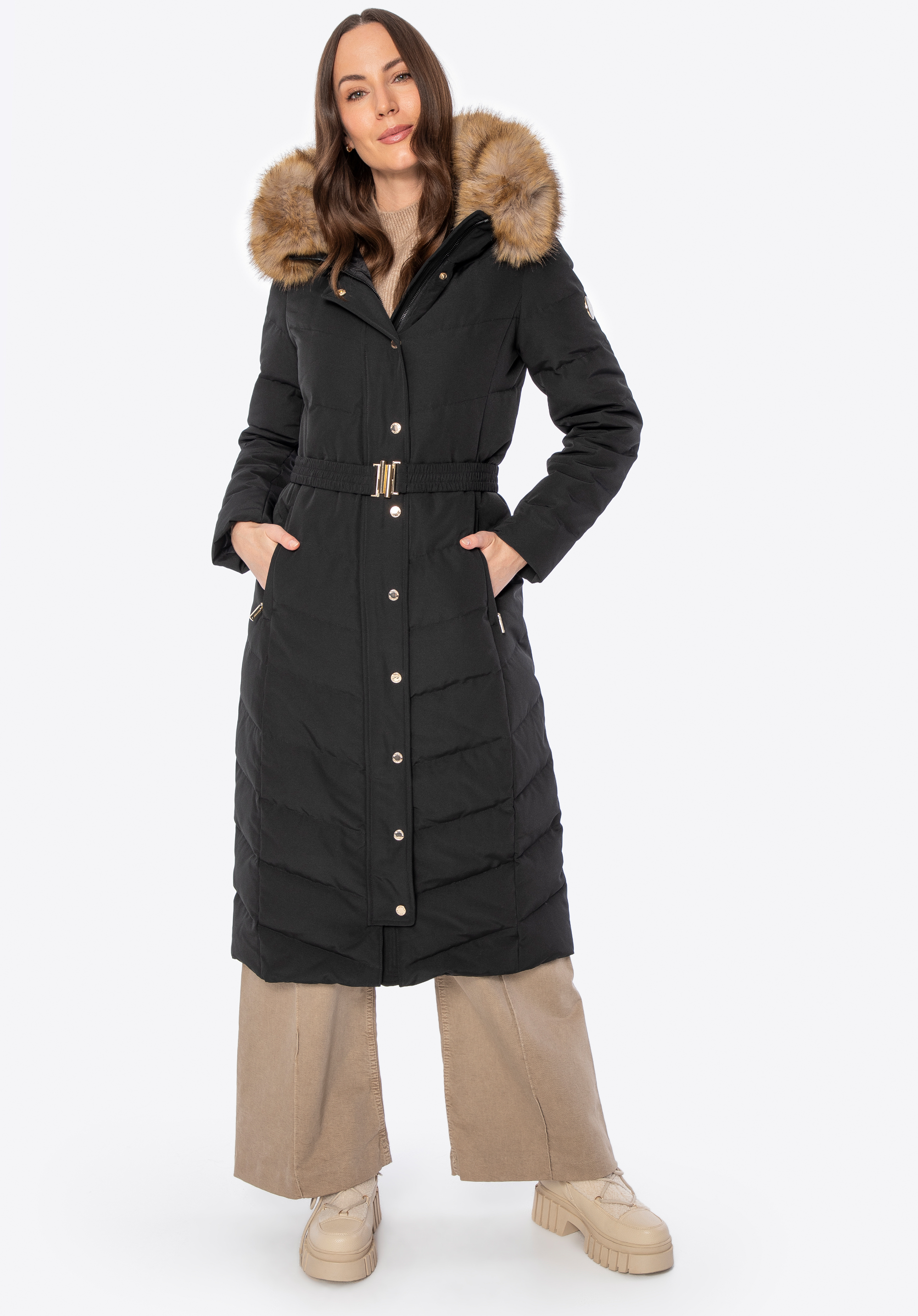 Жіноче пальто з натуральним наповнювачем, чорний, 101-9D-200-1-2XL, Фото 1