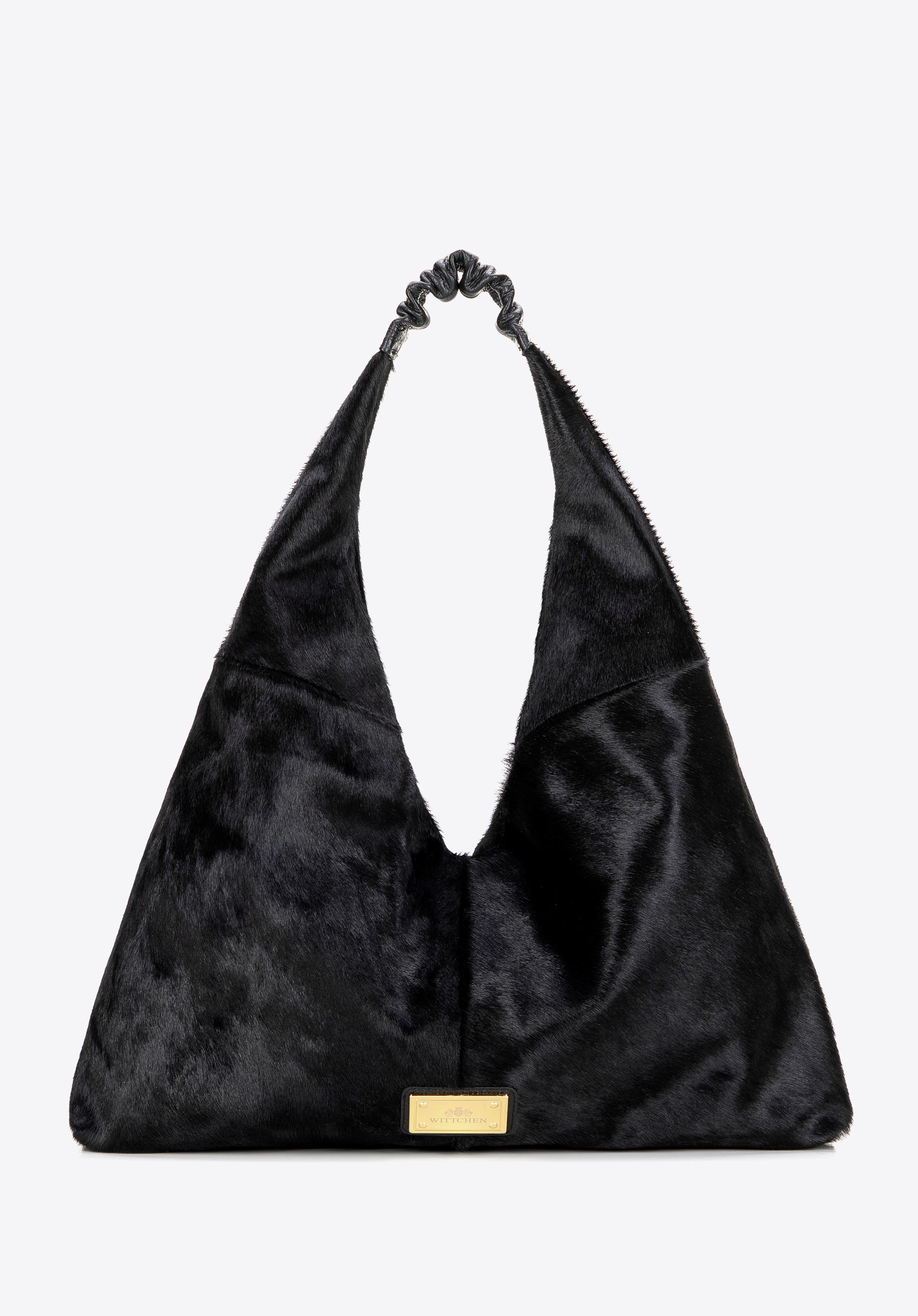 Шкіряна сумка-хобо з оздобленням «волосся»