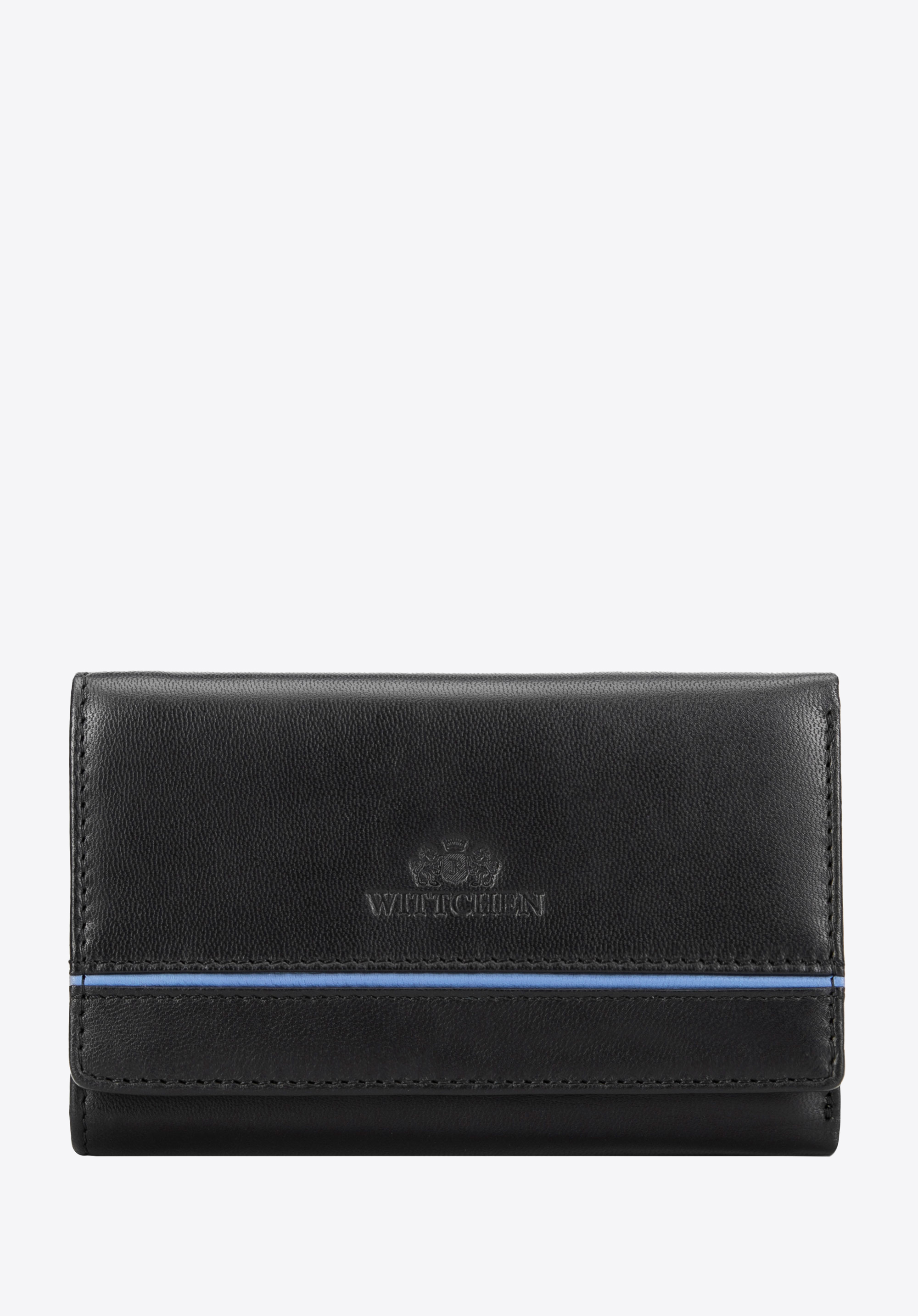 Жіночий шкіряний гаманець з контрастною деталлю, чорний, 14-1-957-1, Фото 1