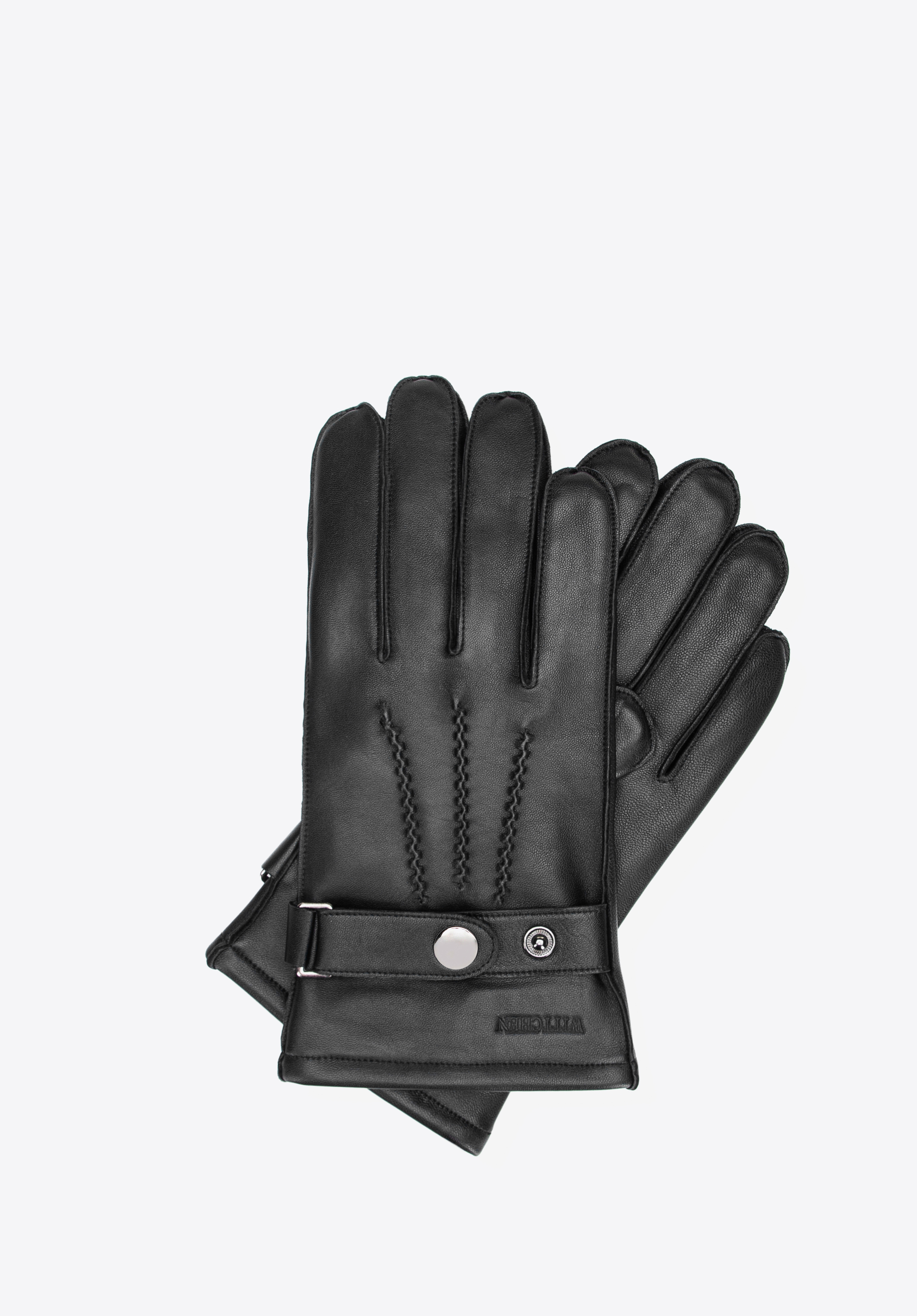 Шкіряні рукавички з декоративною строчкою, чорний, 39-6A-044-1-M, Фото 1