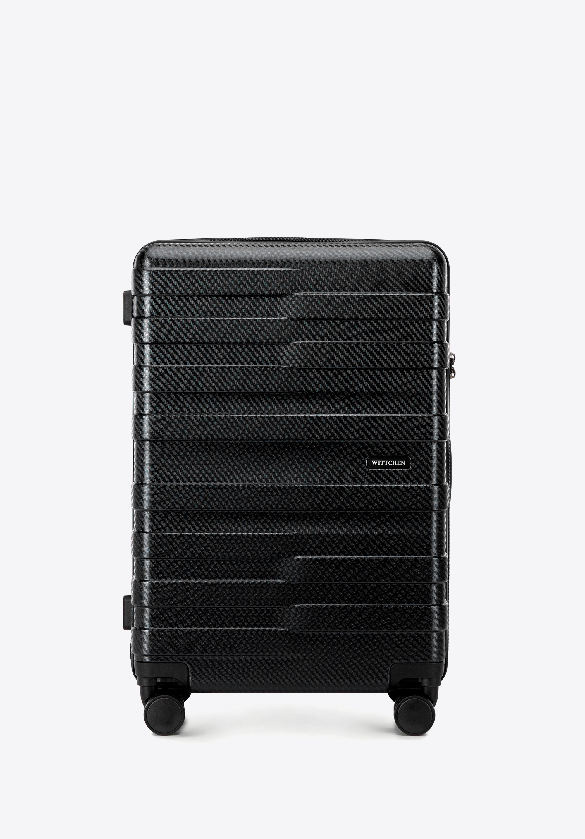 Середня валіза з полікарбонату з горизонтальними смугами, чорний, 56-3P-582-30, Фото 1