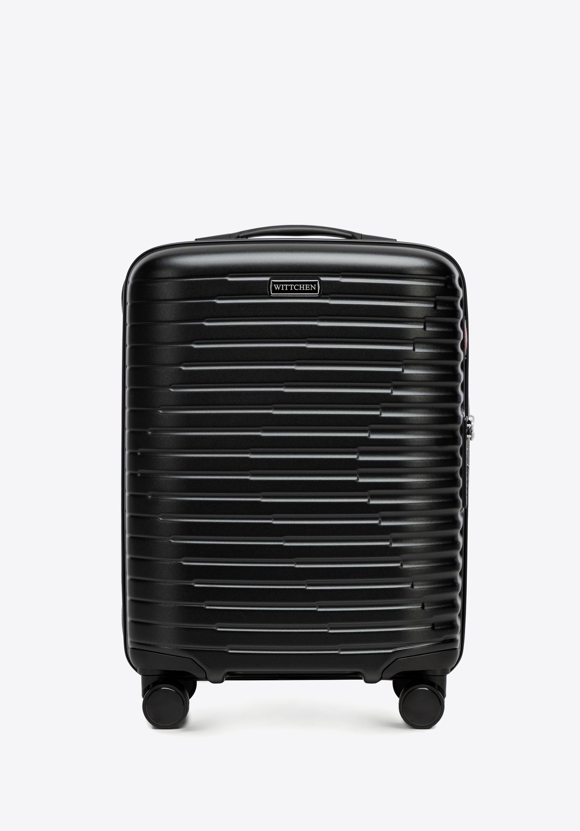 Маленька валіза з полікарбонату з горизонтальним рифленням, чорний, 56-3P-611-10, Фото 1