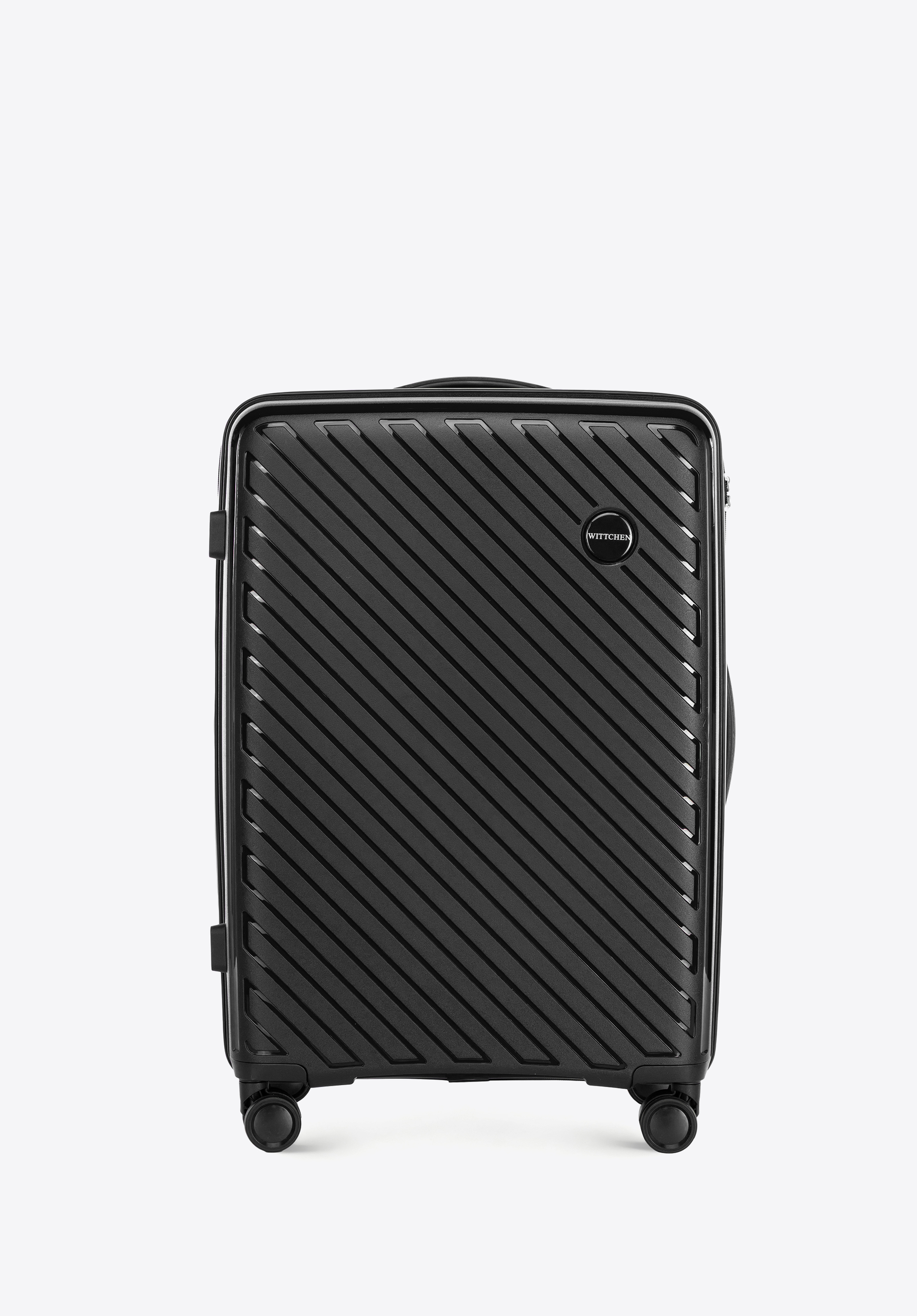 Середня валіза з поліпропілену з тисненням у вигляді смуг, чорний, 56-3T-202-10, Фото 1