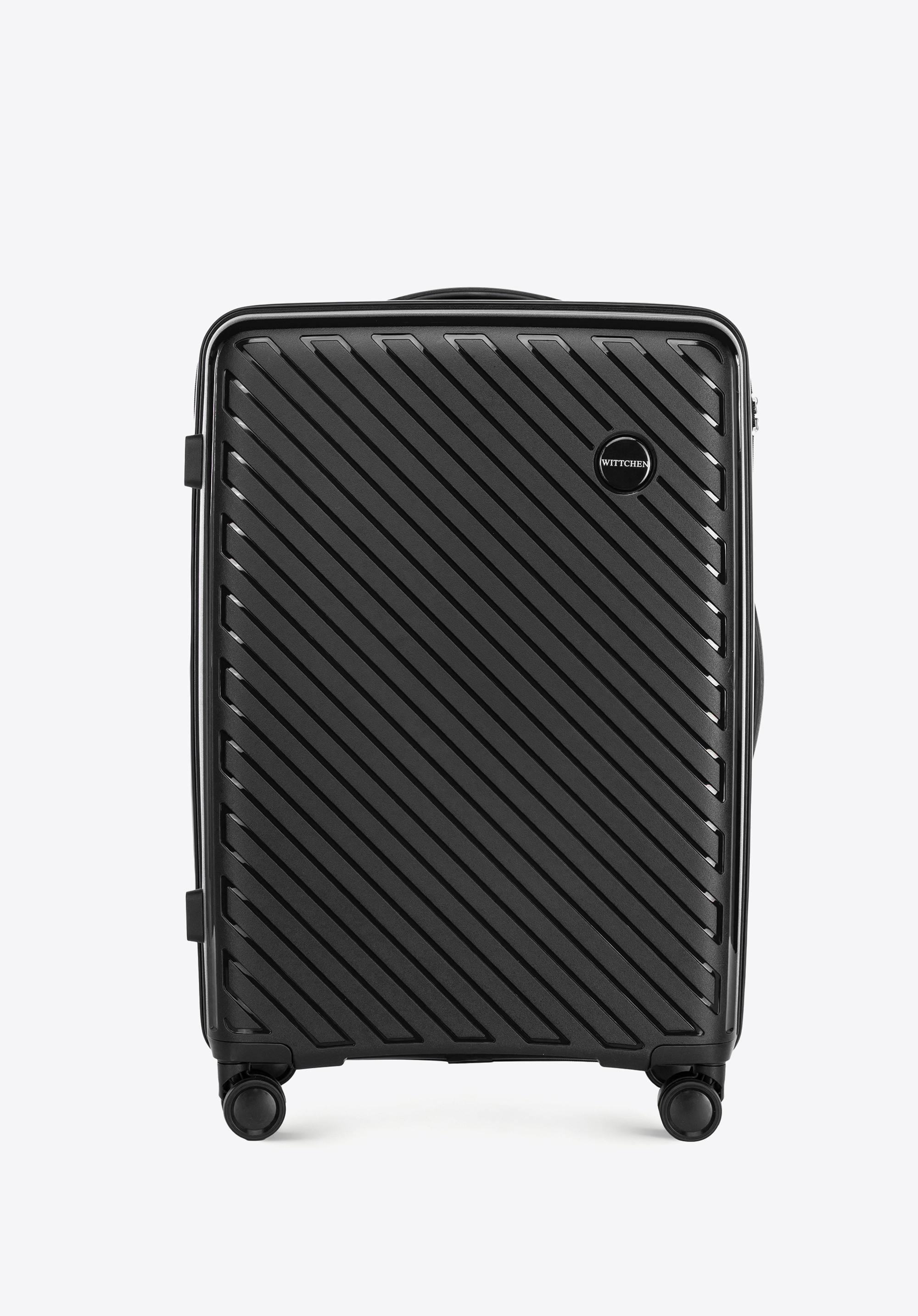 Середня валіза з поліпропілену з тисненням у вигляді смуг, чорний, 56-3T-202-10, Фото 1