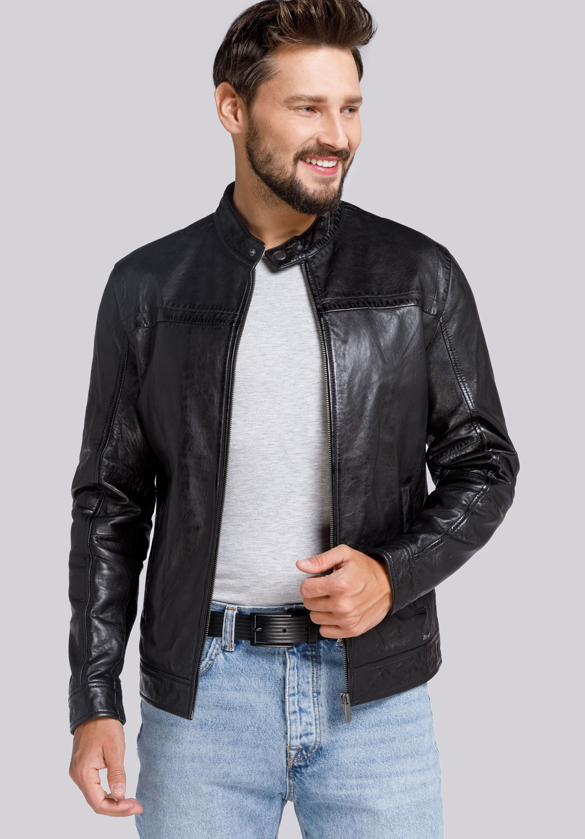 Класична чоловіча шкіряна куртка, чорний, 94-09-854-1-XL, Фото 1
