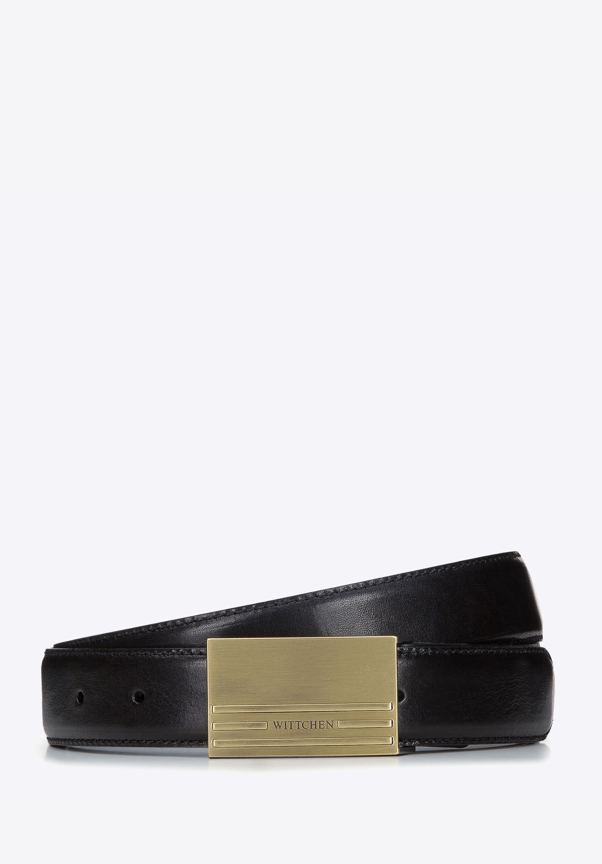 Чоловічий шкіряний ремінь зі строчкою і повною пряжкою, чорний, 94-8M-904-1-90, Фото 1