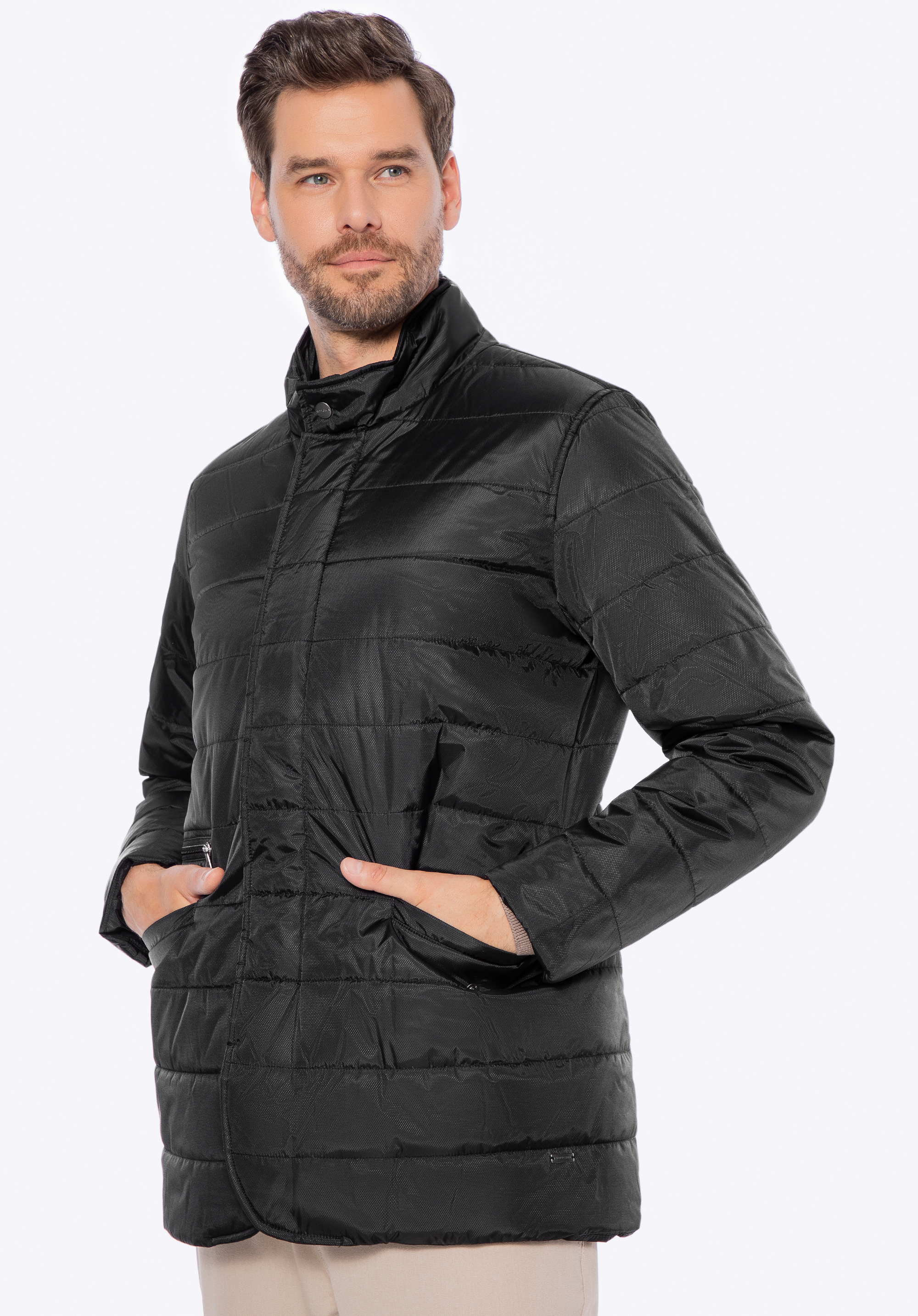 Стьобана чоловіча нейлонова куртка, чорний, 97-9D-450-1-XL, Фото 1