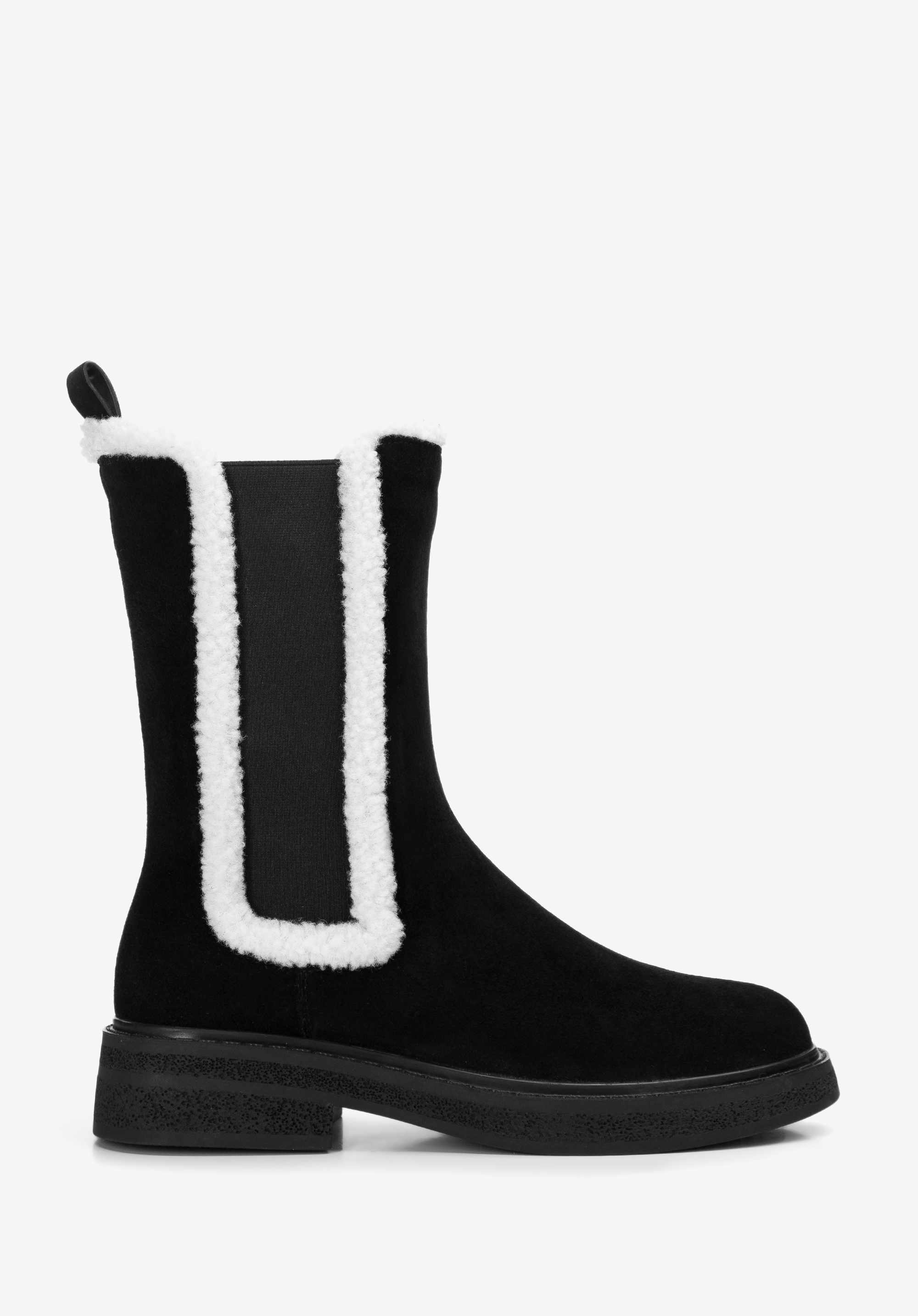 Жіночі замшеві черевики зі штучною овчиною, чорний, 97-D-518-4-39, Фото 1