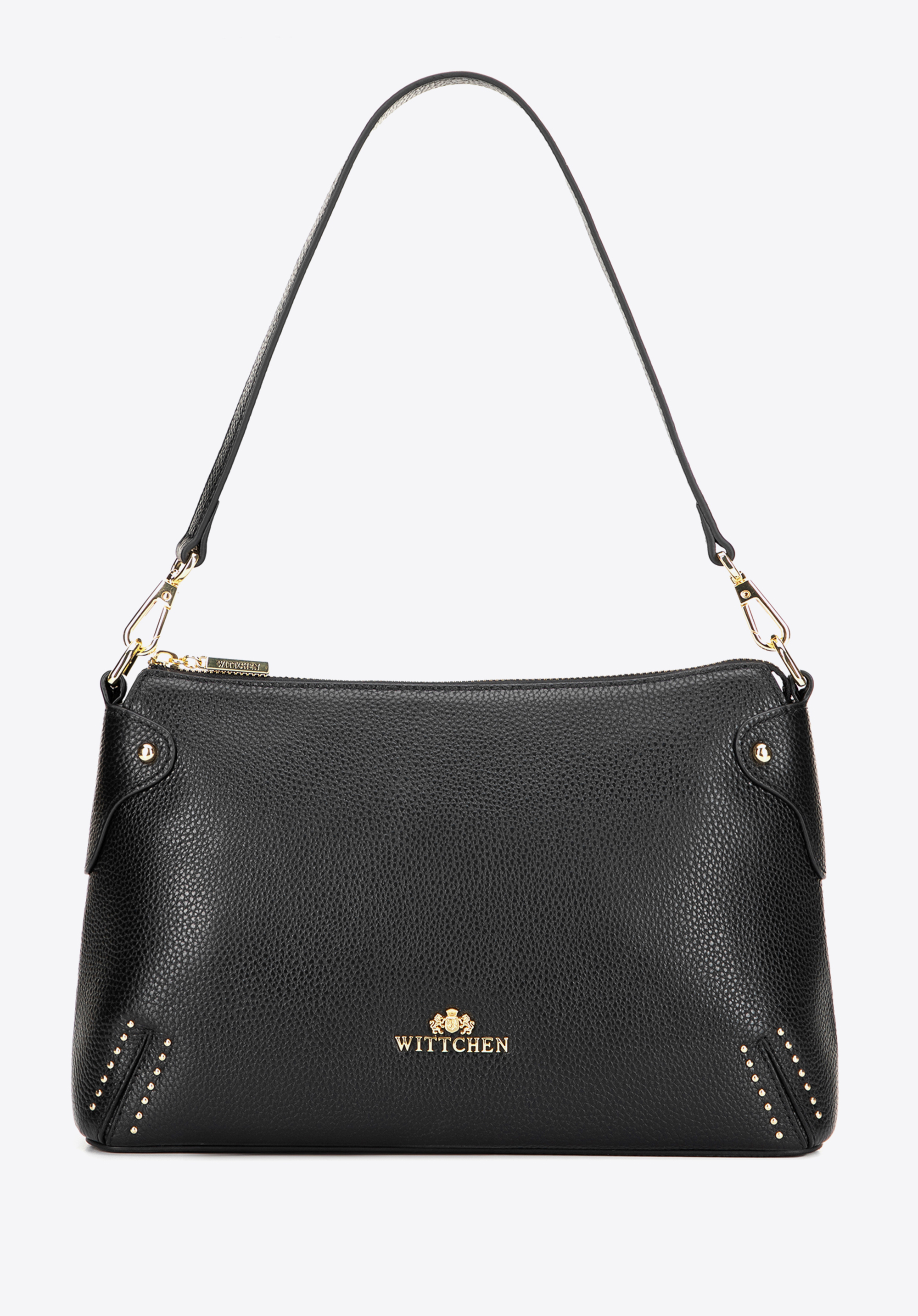 Жіноча шкіряна сумка через плече з ніжними заклепками, чорний, 99-4E-606-5, Фото 1