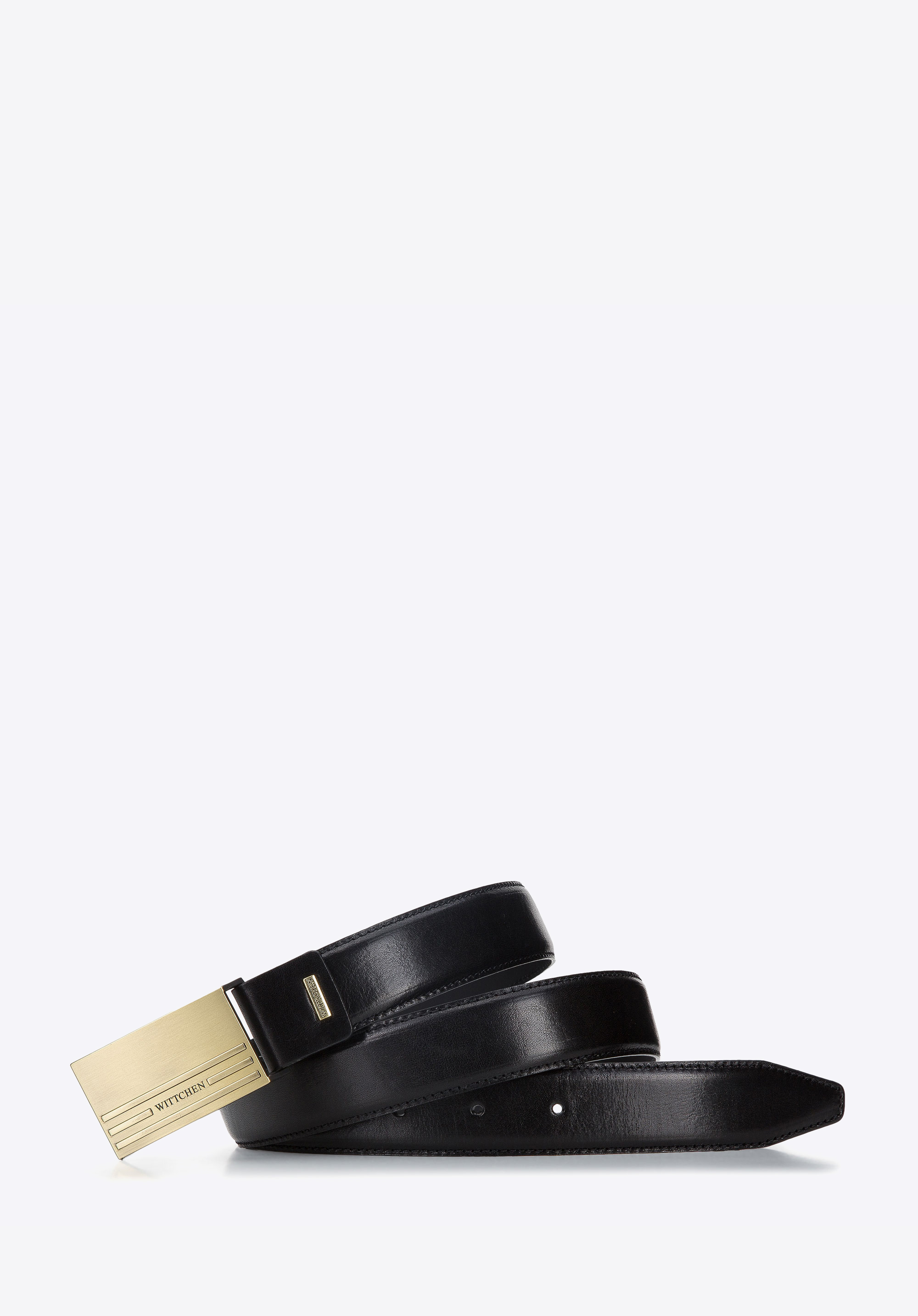 Чоловічий шкіряний ремінь зі строчкою і повною пряжкою, чорний, 94-8M-904-1-90, Фото 1