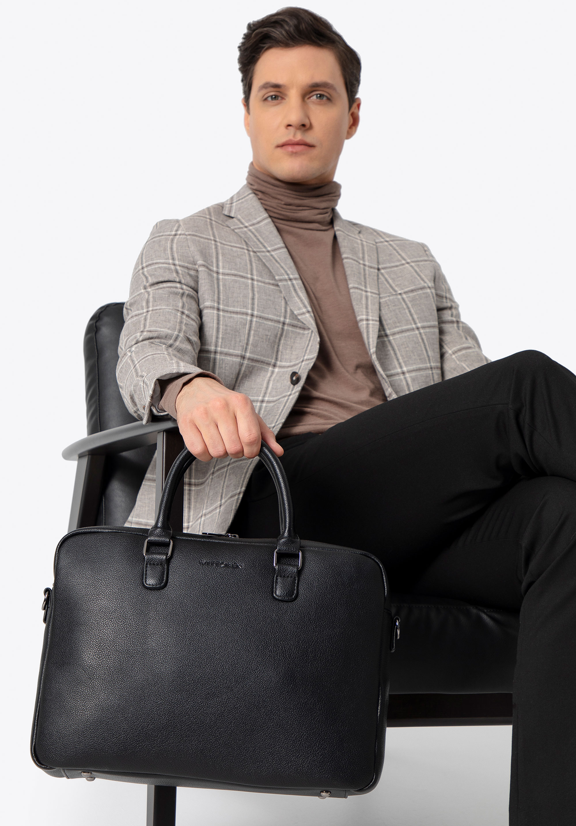 Чоловіча сумка для ноутбука 16" з екошкіри, чорний, 100-3P-909-1, Фото 1