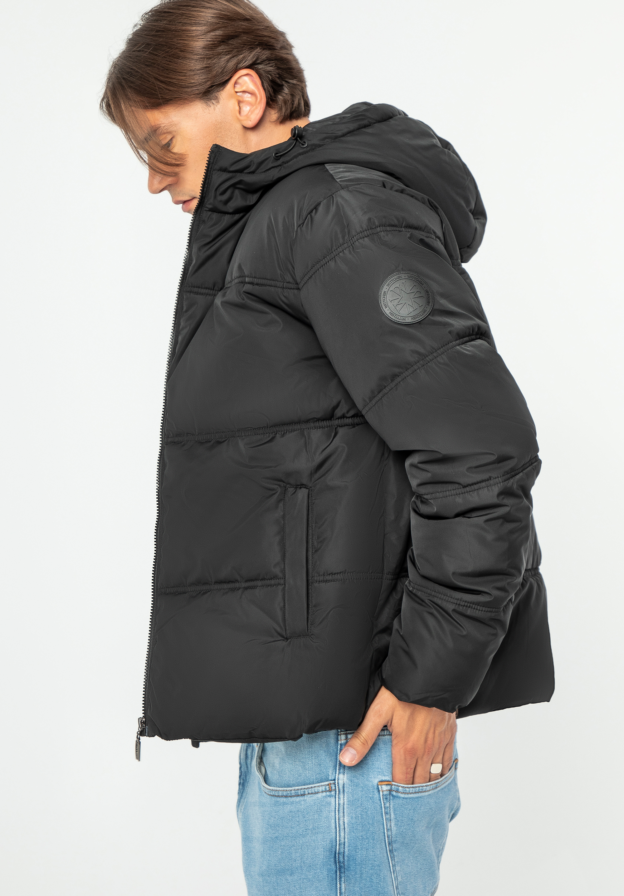 Чоловіча стьобана куртка з вензелем, чорний, 99-9D-950-1-2XL, Фото 1