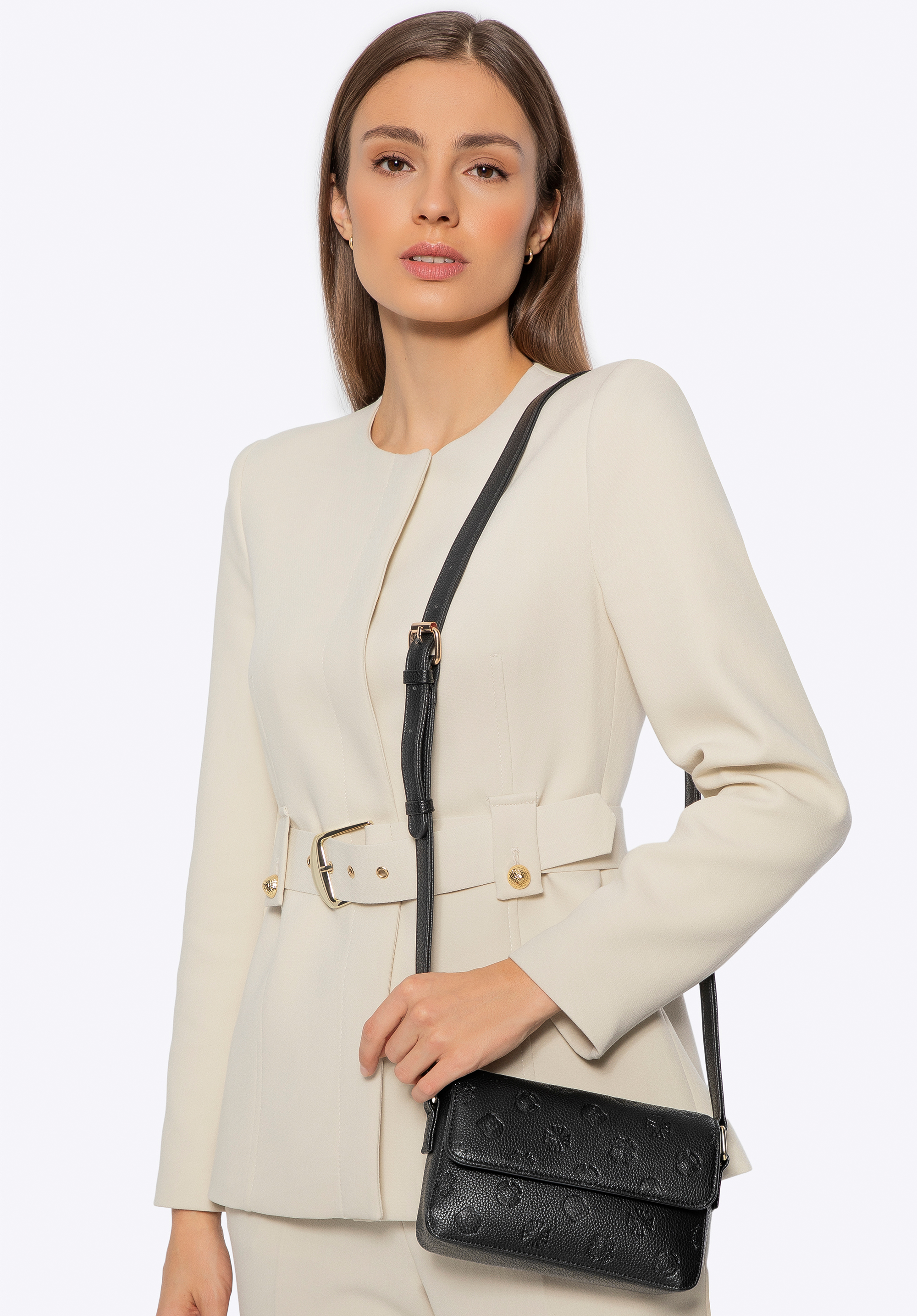 Жіноча сумка через плече з екошкіри з тисненням маленька, чорний, 101-4Y-P07-P, Фото 4