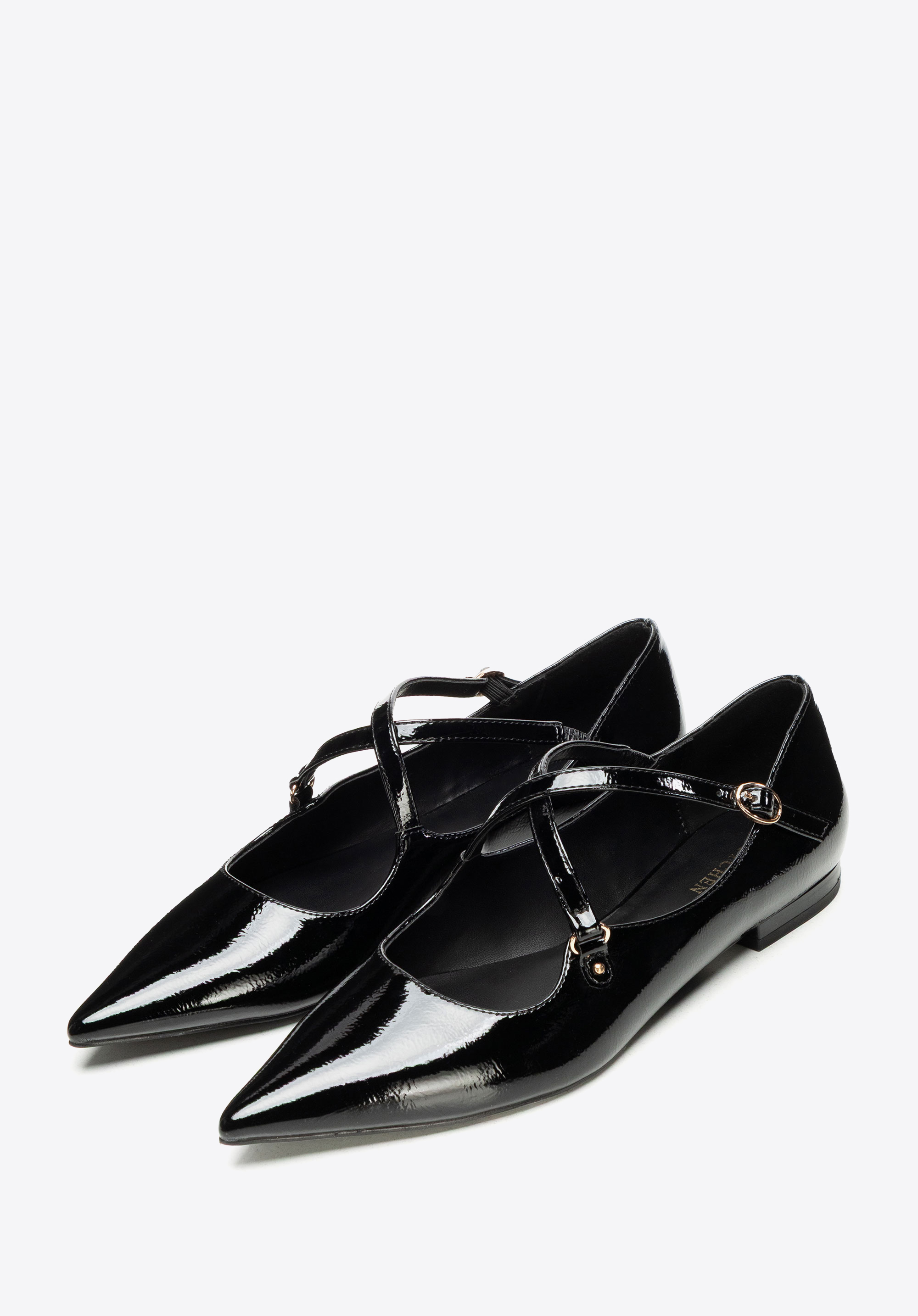 Балетки з лакованої екошкіри з гострим носком, чорний, 101-DP-501-1-39, Фото 1