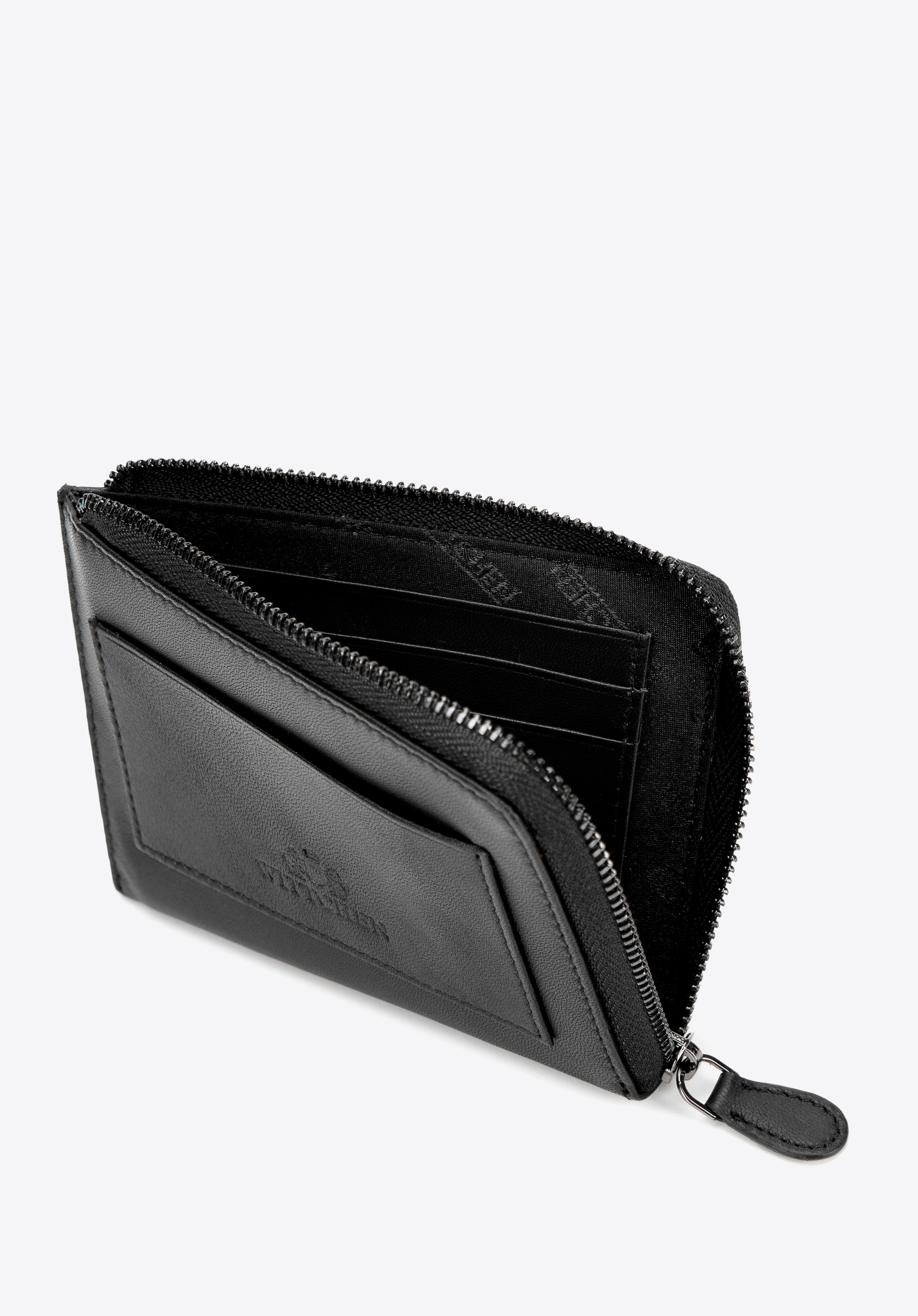 Шкіряний чоловічий гаманець на блискавці, чорний, 14-1D-992-1, Фото 1