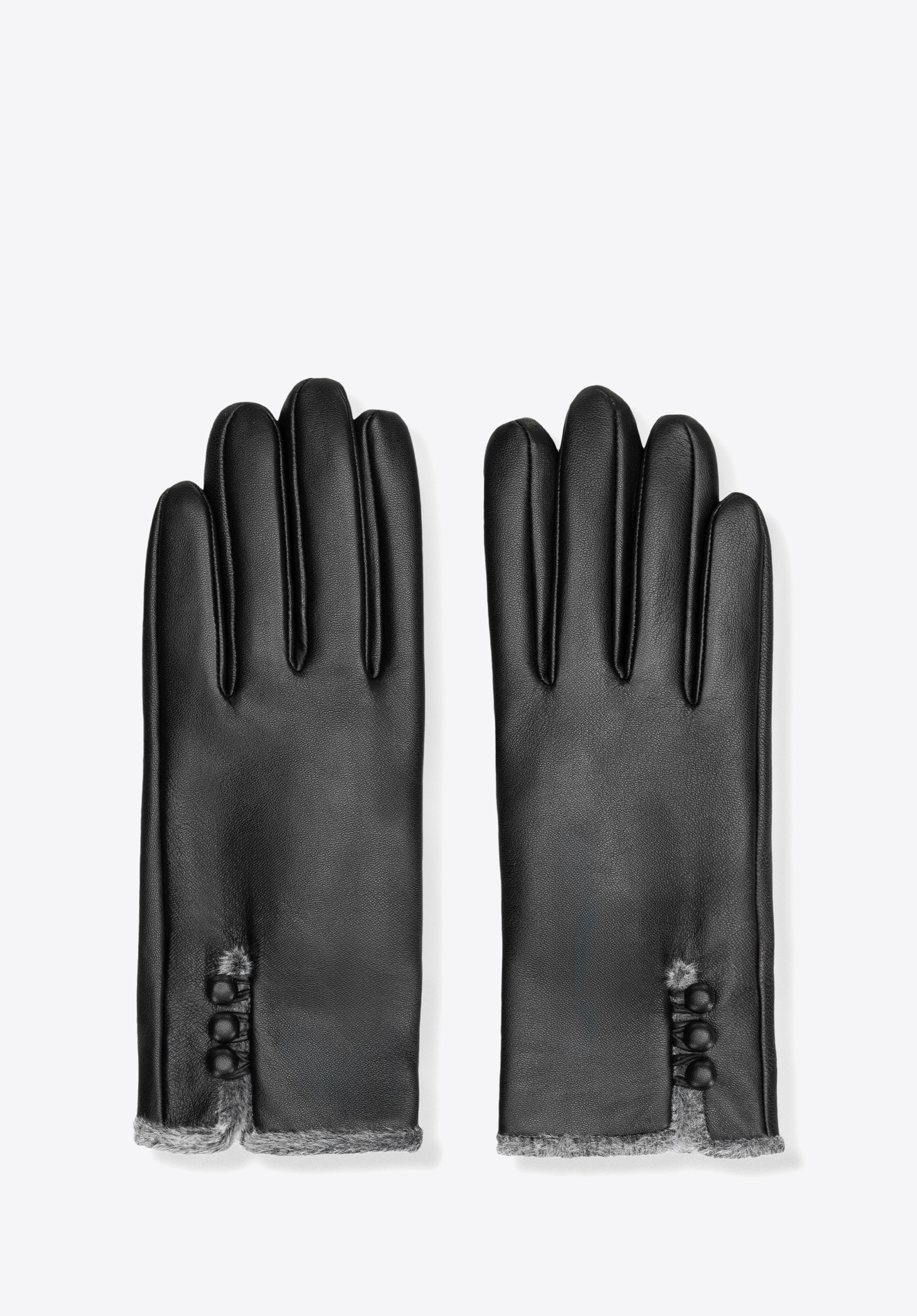 Жіночі рукавички з натуральної шкіри та штучного хутра, чорний, 39-6A-055-1-S, Фото 1