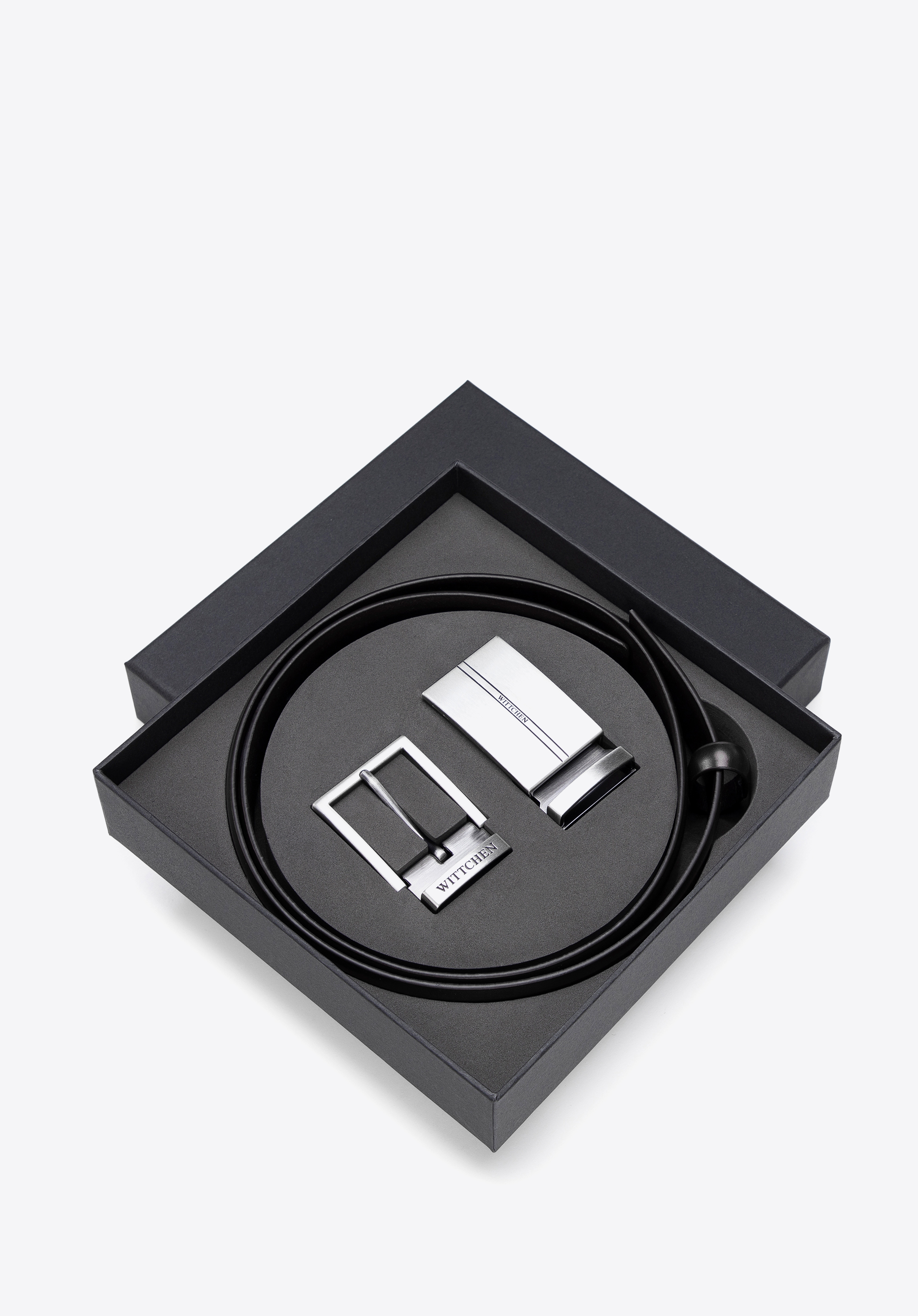 Чоловічий комплект: шкіряний ремінь із змінними пряжками, чорний, 102-8M-S11-1-90, Фото 1